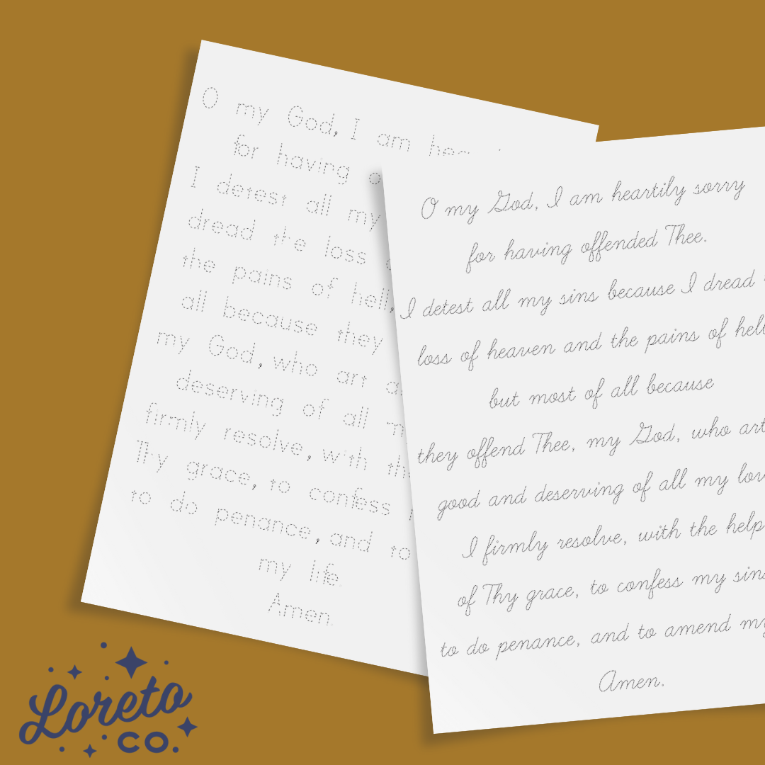 Act of Contrition Prayer Handwriting Practice