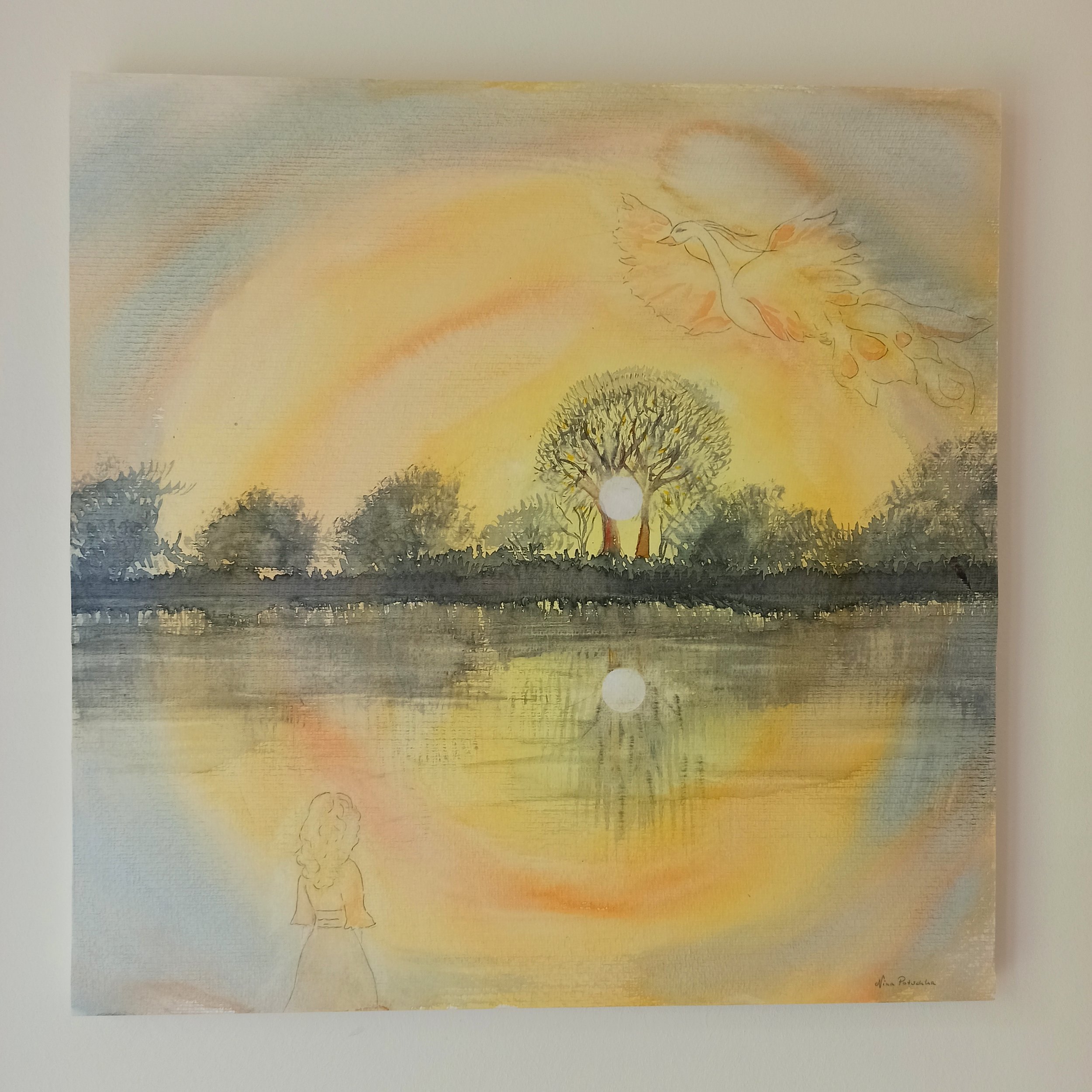 Feuervogel
Aquarell auf Holz geklebt und mit Wachs versiegelt. Größe 50 mal 50 cm.