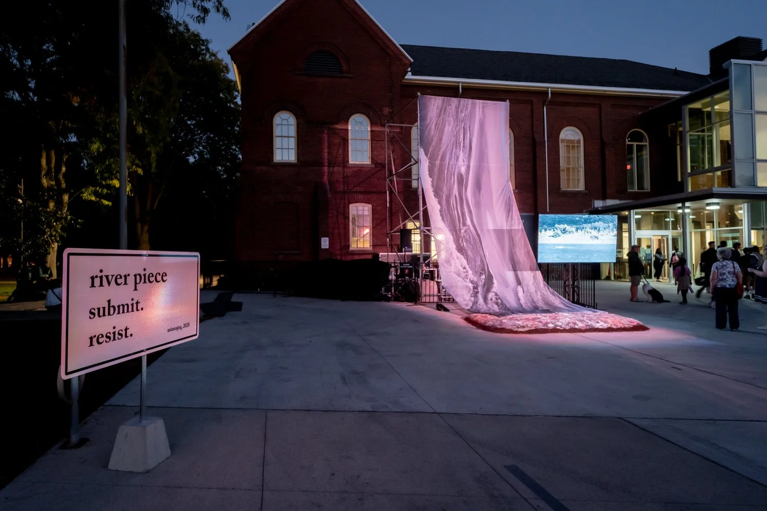 asinnajaq, textile and video installation "River Piece: Etobicoke", Photo by Jae Yang 