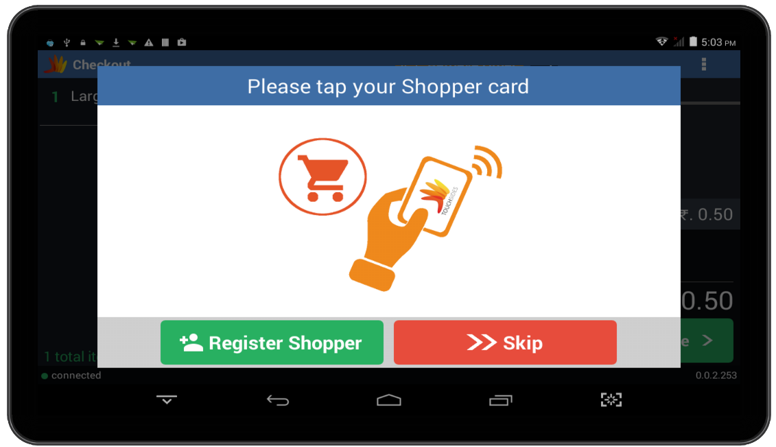 Tapping "Tender" button would pop this modal. If user tapped their card, they would bank points.