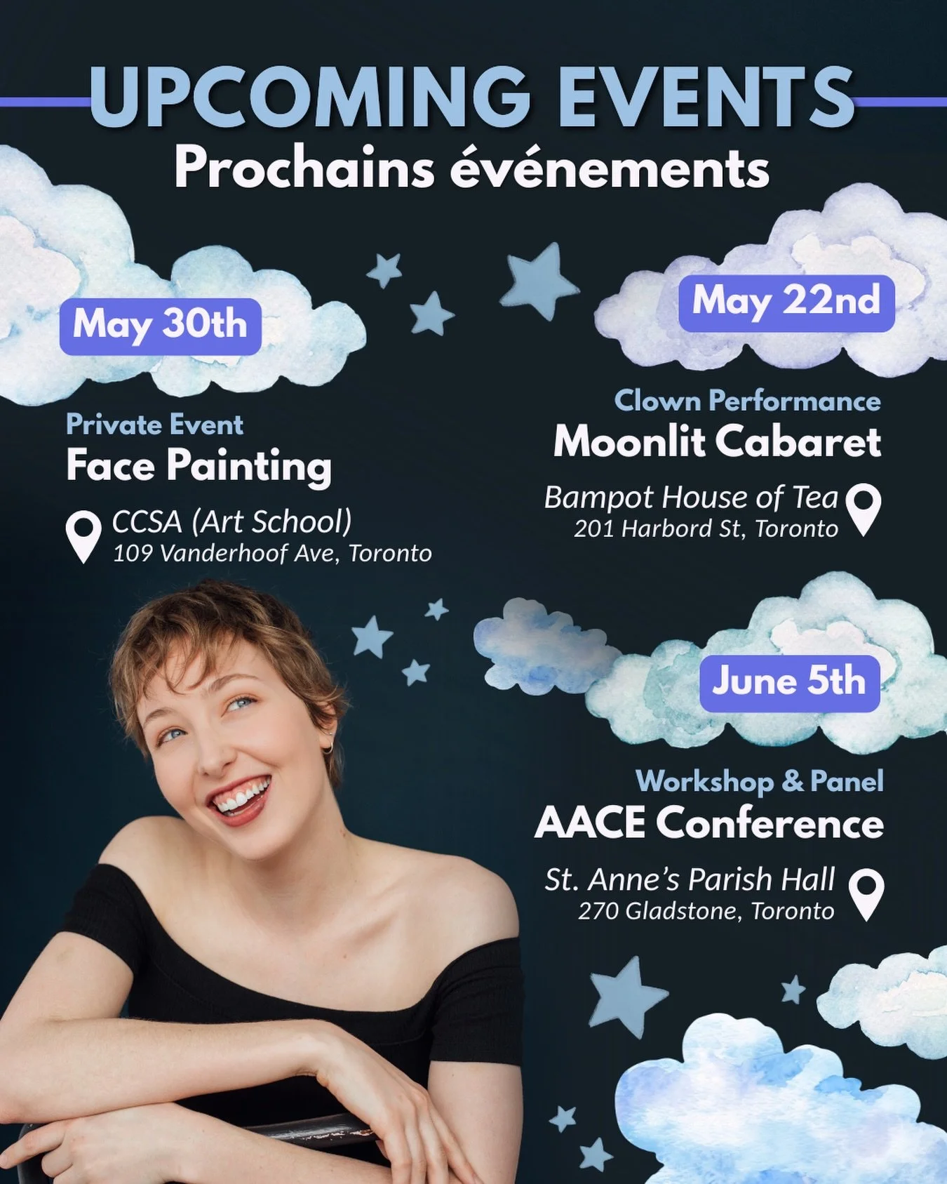 Upcoming gigs and performances ✨🗓️

Looking forward to the performance, workshop, panel discussions, and face paints I&rsquo;ll be offering in the next few weeks! ☁️🤗

Tickets and Spots are still available for the Moonlit Cabaret @everyoneissleepin