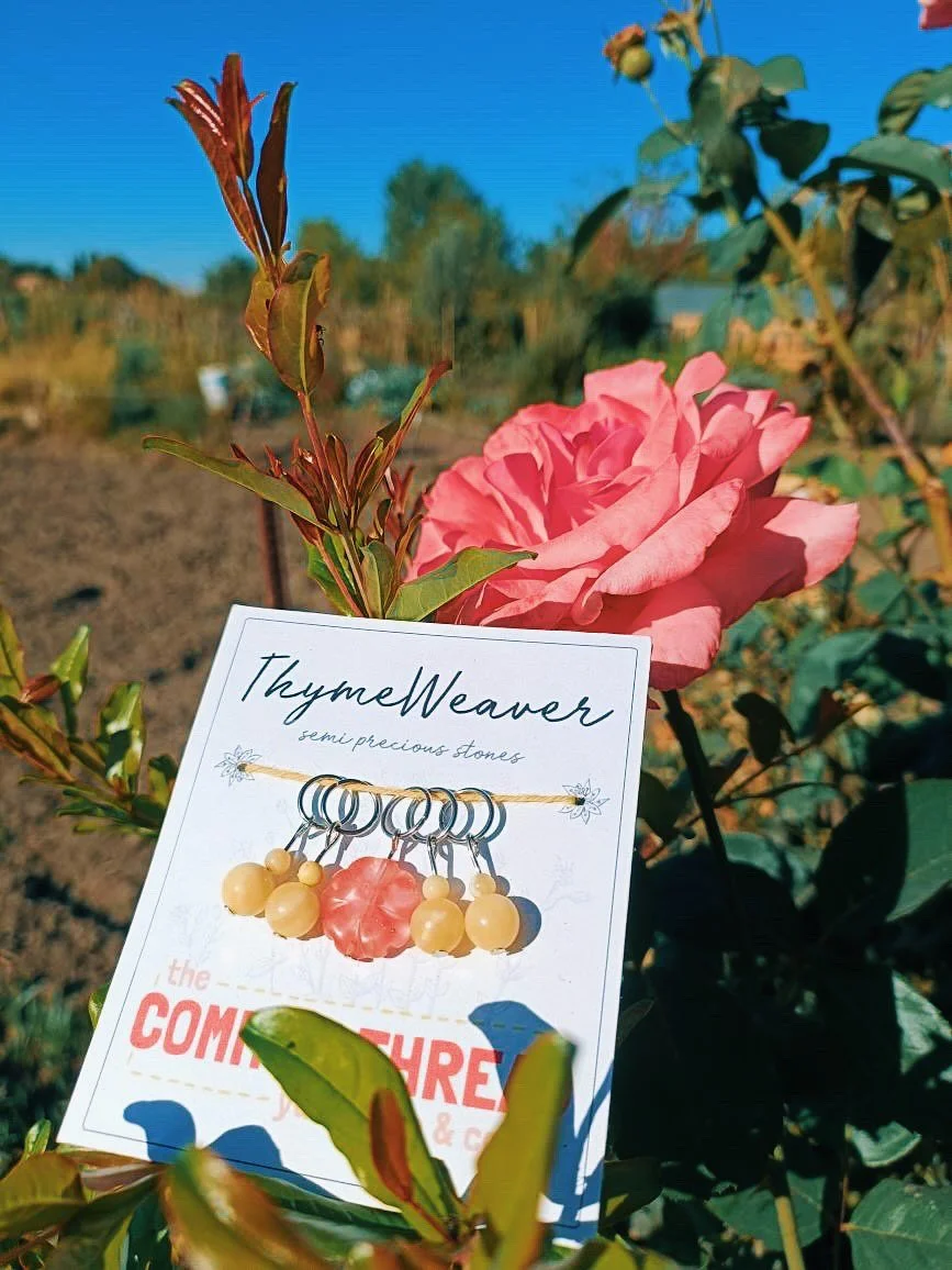 These just feel special. ✨

Handmade for us in the south of Spain by Thyme Weaver, these semi-precious stitch markers were photographed right where they were born, nestled in flowers with the Spanish hills in the background. 🌸⛰️

Each set pairs rose
