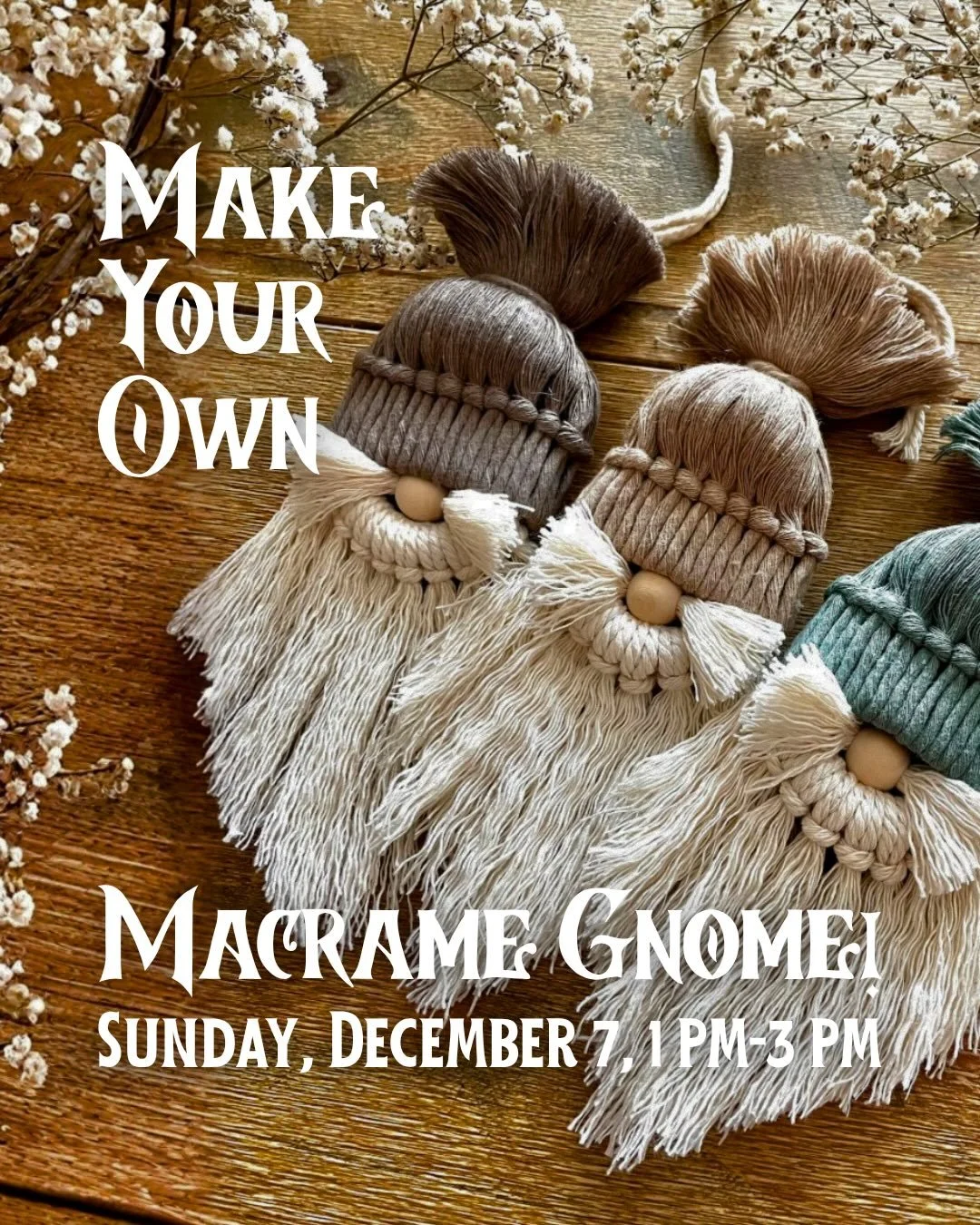Get ready for the cutest holiday craft ever&hellip; our Macram&eacute; Gnome Workshop is happening Sunday, 12/7 from 1&ndash;3 PM! 🧶✨

If you&rsquo;ve never tried macram&eacute; before, this is the perfect place to start. We&rsquo;ll walk you throug