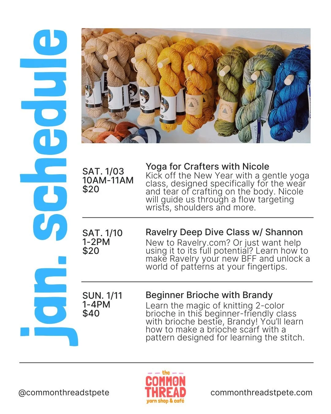 ✨ January is shaping up to be a good one ✨ 
We&rsquo;re kicking off the new year with a full calendar of classes, meetups, and cozy community moments at The Common Thread. From gentle movement for crafting bodies, to skill-building workshops, movie n