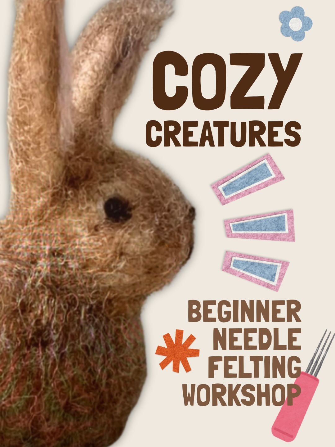 You&rsquo;ll be stabbing things in this class&hellip; but somehow it&rsquo;s never turned out so cute.  Meet Buttercup the Bunny 🐰💛 

Needle felting uses special barbed needles to sculpt soft wool into shape, and in our Cozy Creatures: Beginner Nee