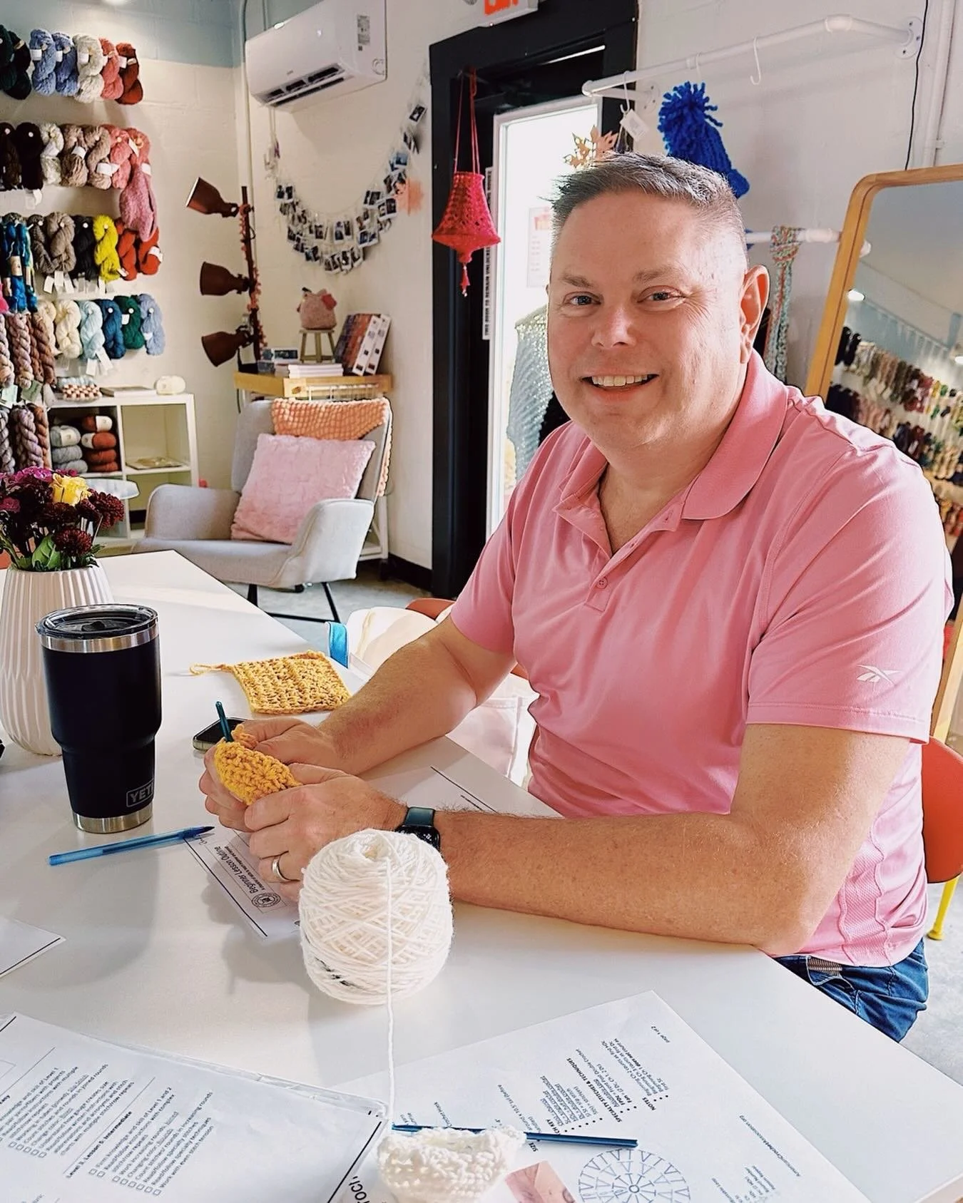 Meet Brad 🧶✨

Back in October, Brad walked into his very first crochet lesson knowing absolutely nothing: no hooks, no stitches, no clue where to start. Fast forward to today, and he&rsquo;s officially completed our full crochet curriculum with Shan