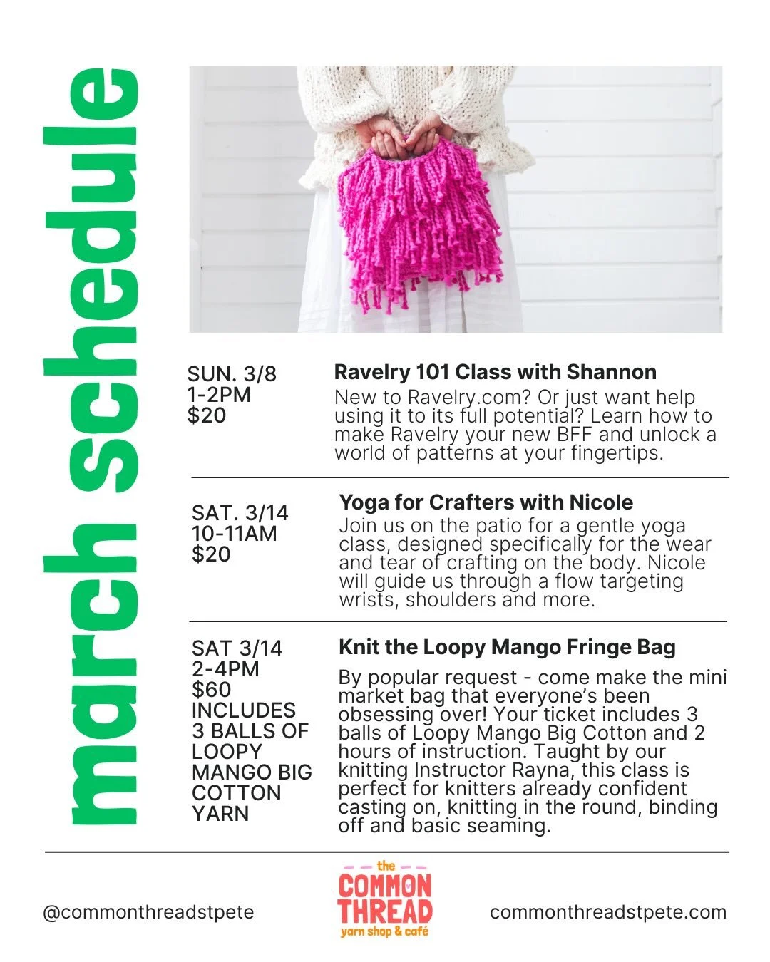 ✨ MARCH AT THE COMMON THREAD ✨ 
It&rsquo;s the first of the month and our March calendar is officially LIVE. 🌷🧶☕️ 
We&rsquo;ve got skill-building classes, cozy workshops, and plenty of chances to stitch in community. Here&rsquo;s what&rsquo;s comin