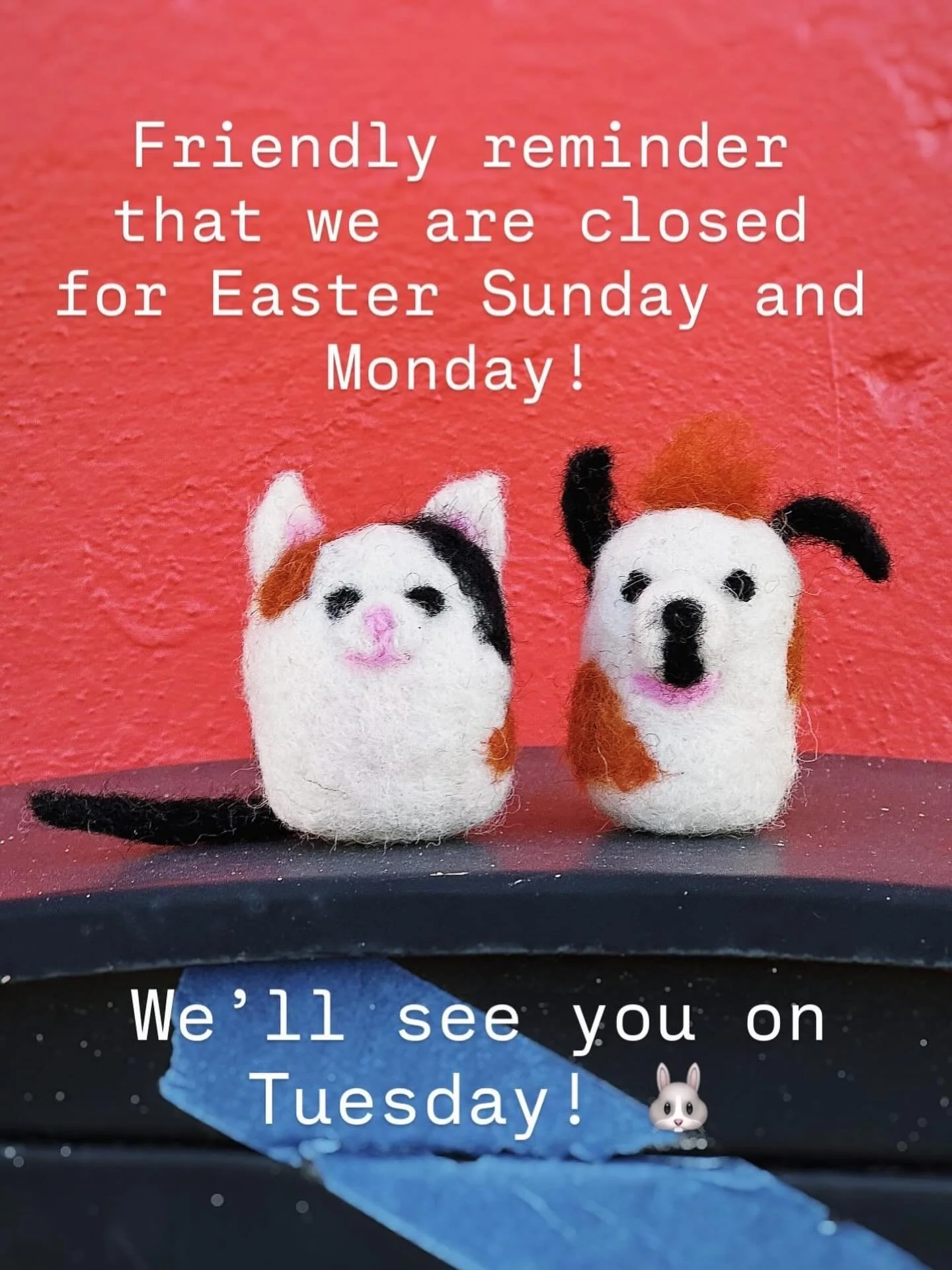 Hi fiber friends! Heads up, our shop will be closed on Sunday April 5th, and on Monday (as usual). We will be open and ready to help with all your yarn and caffeine needs Tuesday at 9am!