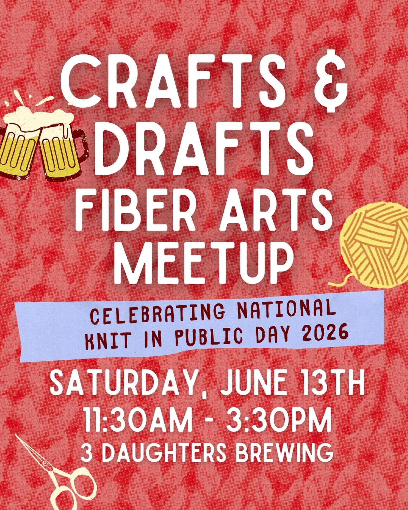Pssst&hellip; if you haven&rsquo;t heard, this Saturday is National Knit in Public Day and to celebrate, we&rsquo;re hosting a big meetup at @3daughtersbrewing. 

All fiber arts are welcome, so bring a WIP and grab some sips with us. 

If you haven&r