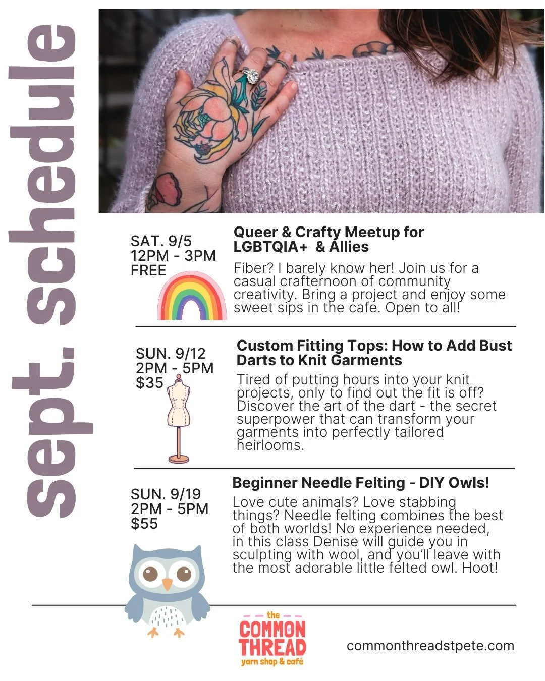 Happy back to (yarn) school! 🧶🍏📚 The Common Thread is kicking off the fall season with a full lineup of classes and meetups. We&rsquo;re excited to share some brand new offerings, some returning favorites, and a little something for everyone. Clas