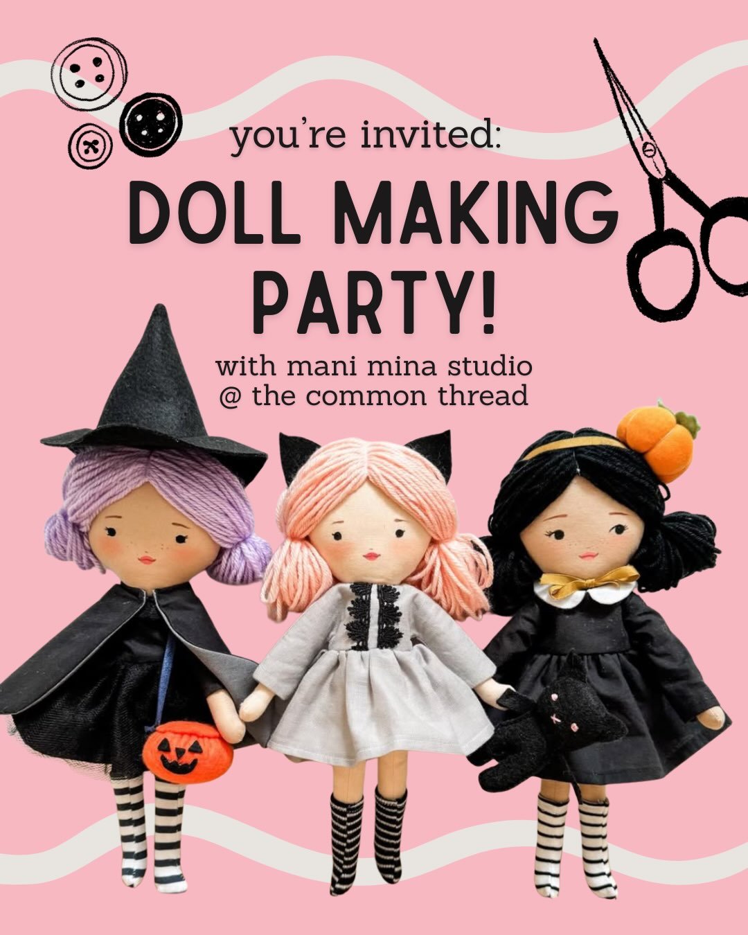 POV: you spend your Saturday afternoon making a tiny bestie 🪡✨

Join us for a DOLL MAKING PARTY with published author + doll-making queen Emilie Hernandez of Mani Mina! Customize your doll&rsquo;s face, hair, outfit + accessories and leave with your