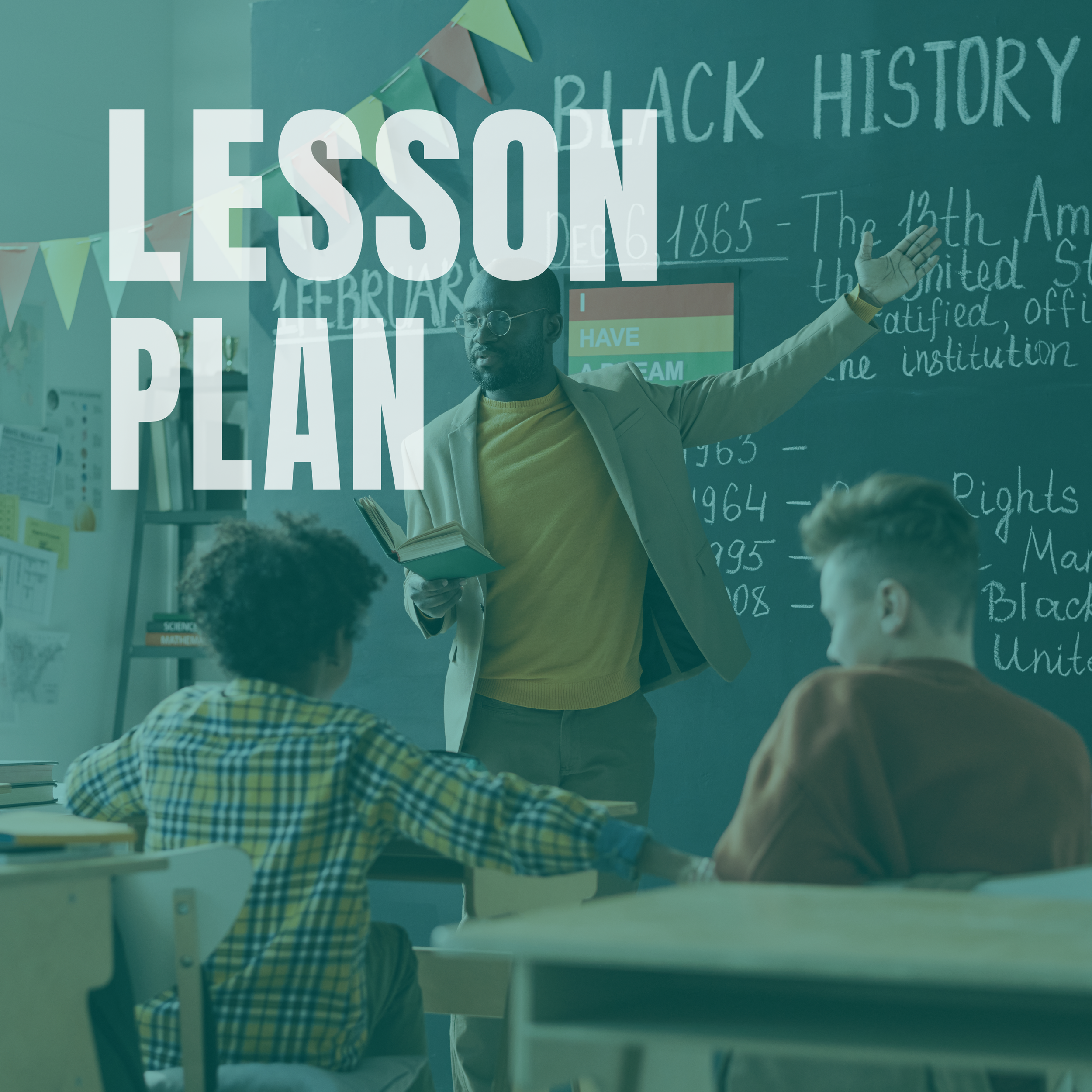 Image of teacher engaging his students on a lesson on Black History Month.