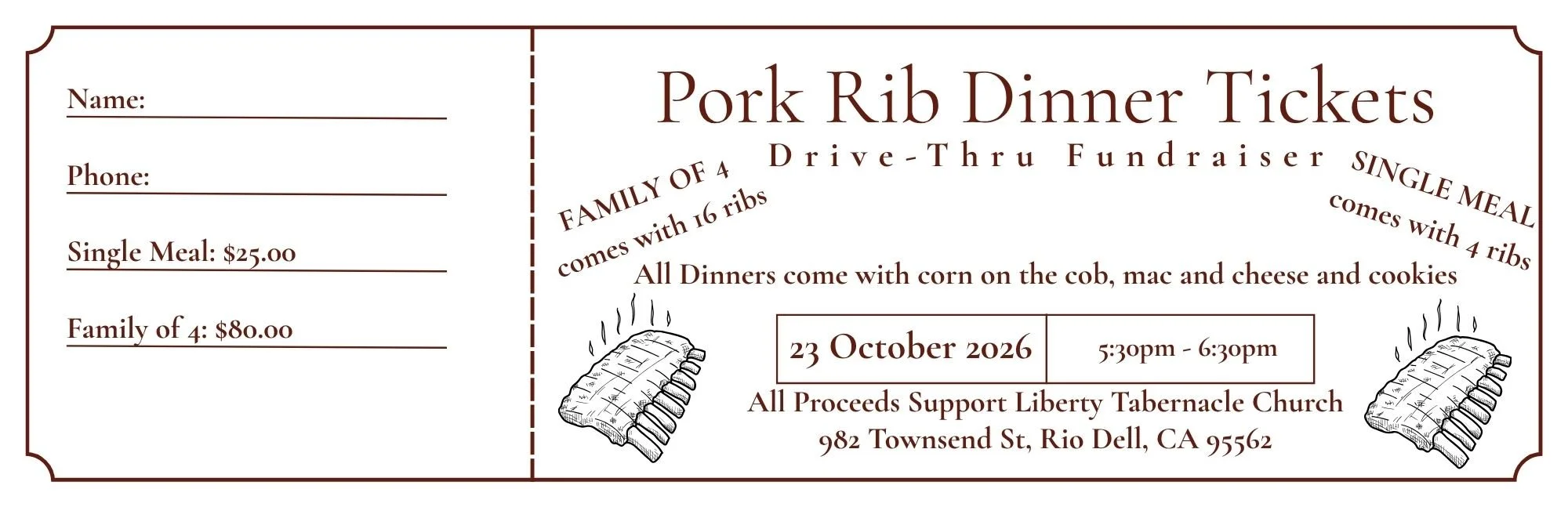 Drive-Thru Rib Dinner Fundraiser