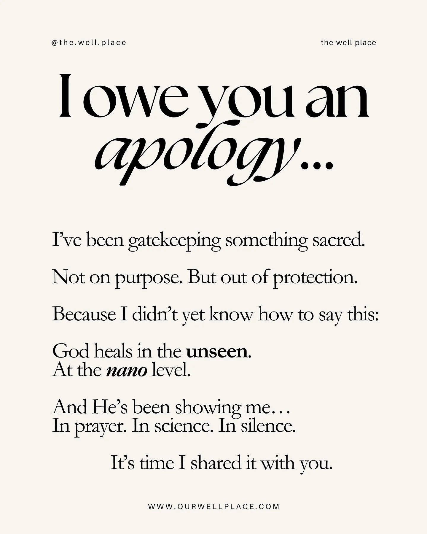 This is the one.

The revelation I&rsquo;ve been carrying in silence.
The one I couldn&rsquo;t say out loud&mdash;until now.
The one that connects the Spirit of God to the biology of your body.
The one that will change everything you thought you knew