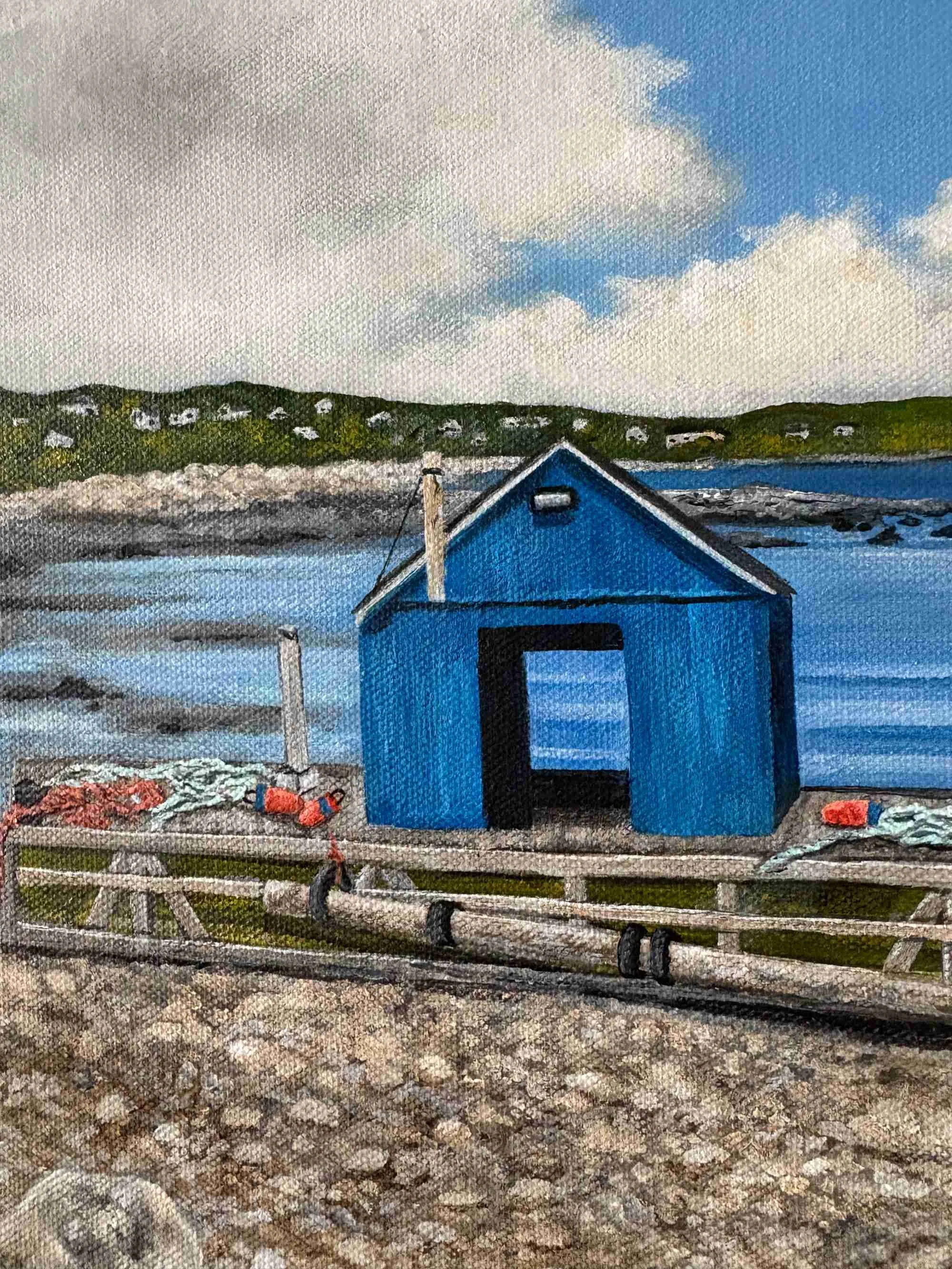a close up of a blue lobster cars hauled up at low tide in John's Cove, Yarmouth Bar
