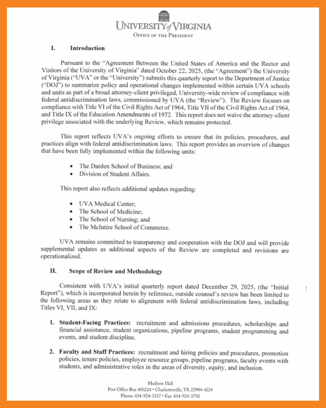 UVA’S NEW QUARTERLY COMPLIANCE REPORT