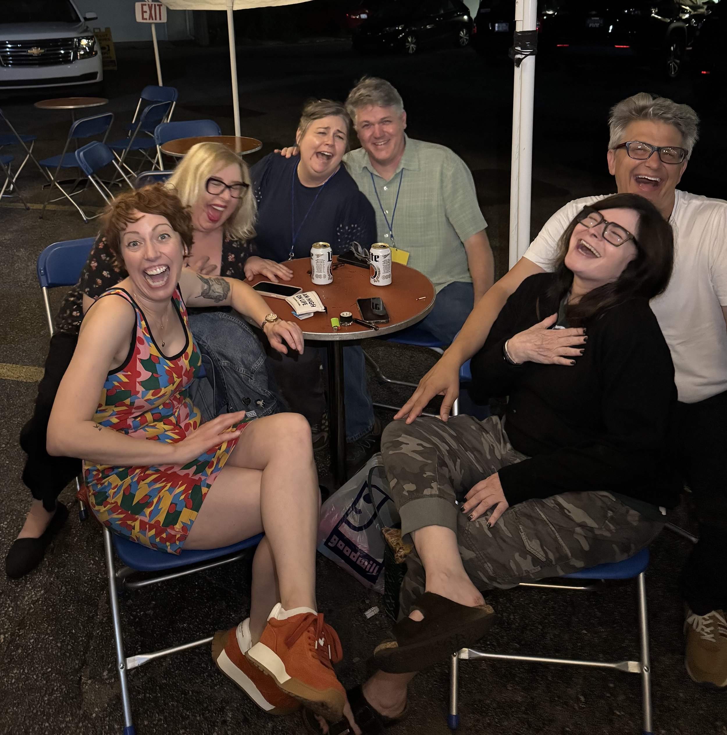 Casually relaxing at the Detroit Improv Festival (2025) with Katie Thomas, Jamie Moyer, Susan Messing & John Lehr