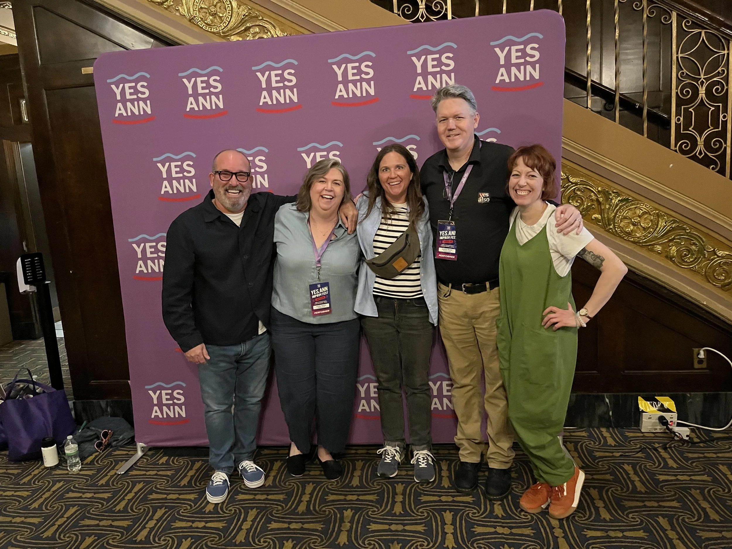 With fellow members of Fustercluck (Tim Chidester and Katie Thomas) and Yes, Also's Suzi Barrett for the Yes Ann Improv Fest (2026)