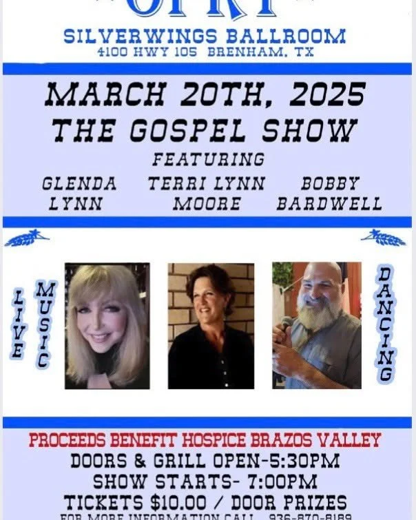 Brenham Bluebonnet Opry Gospel Show!!! This Thursday March 20th Going to be a Great Show. Silverwings Ballroom Brenham Tx
