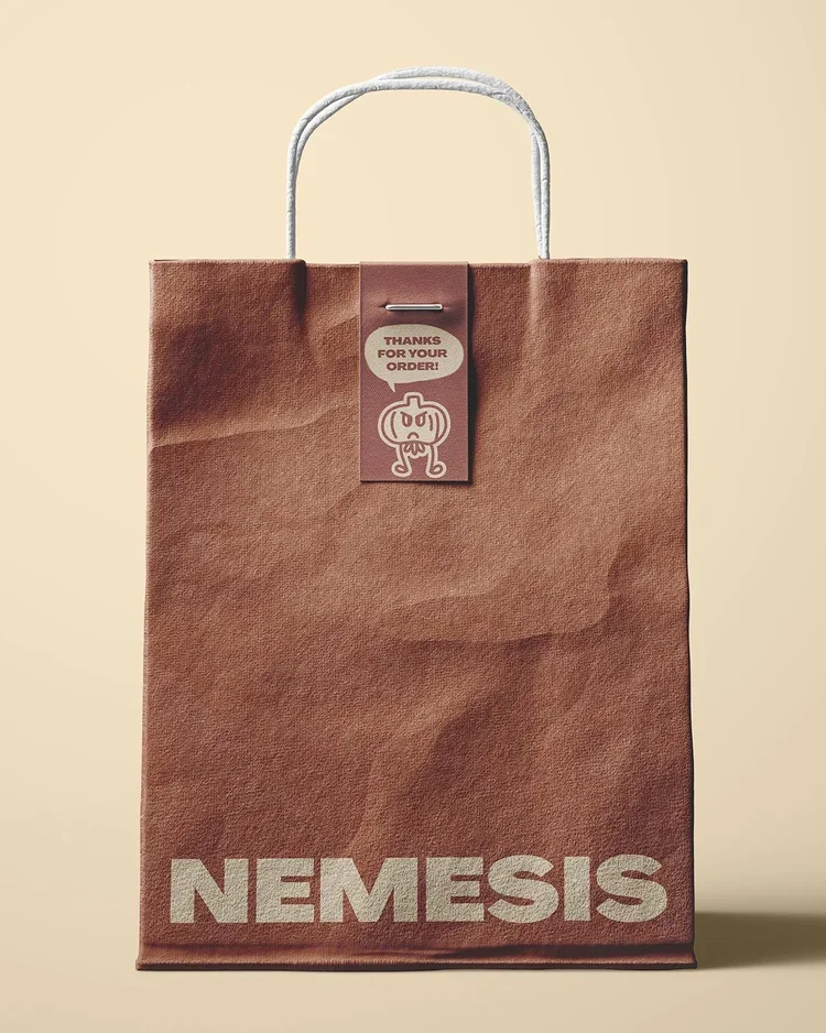 A delivery bag branded with the kebab brand Nemesis