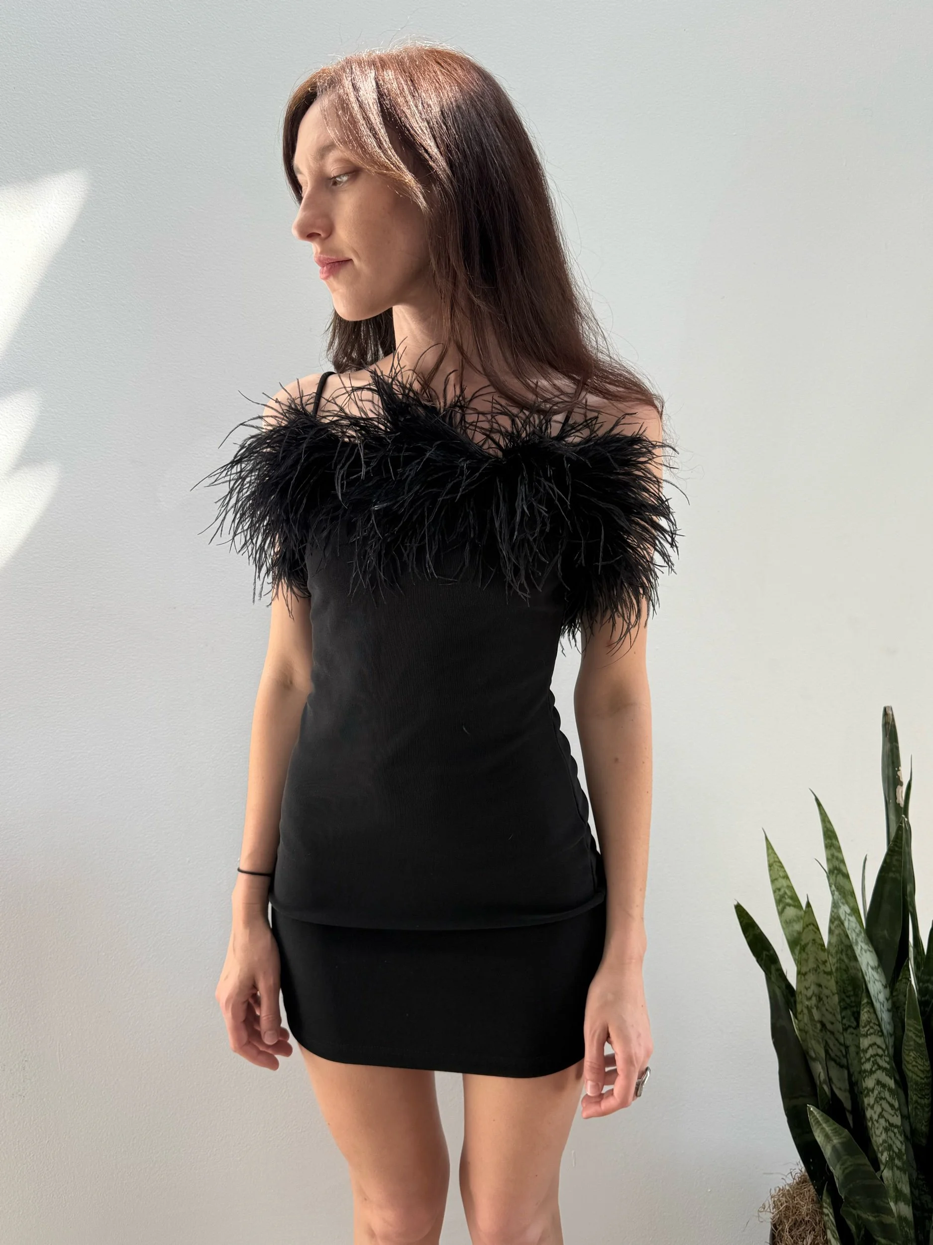 Feather Mini Black Dress