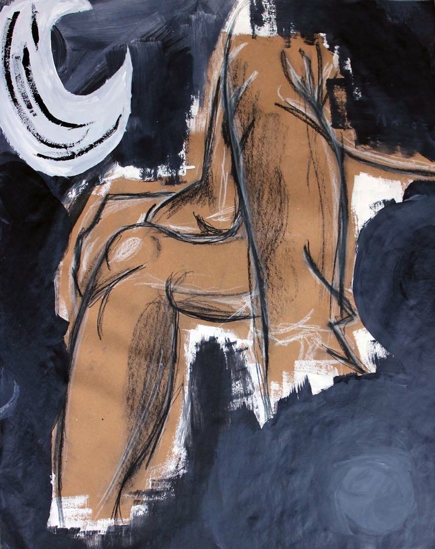 Moonlight Thinking - charcoal and acrylic on paper