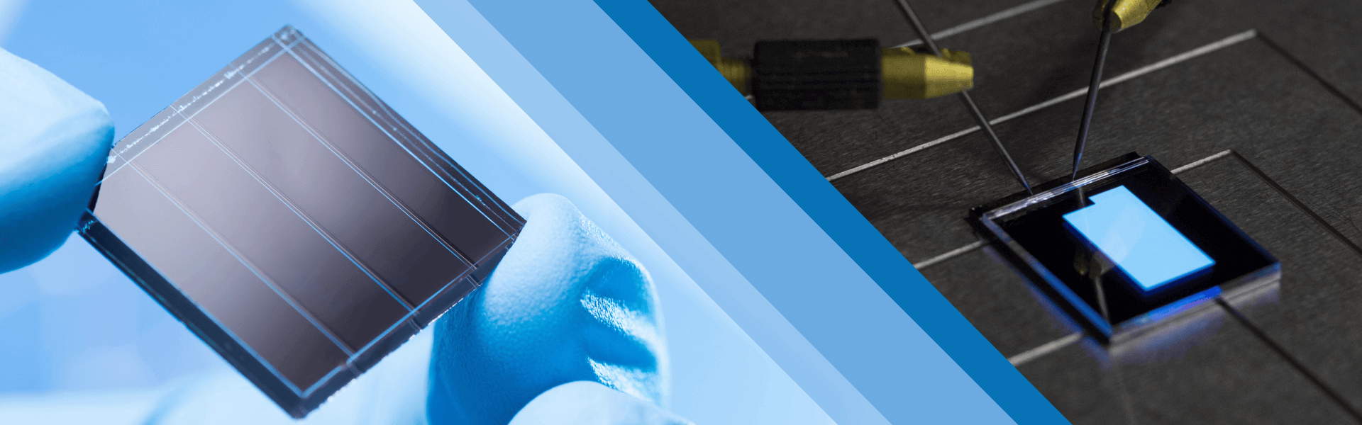 Close-up of a blue electronic device with gold-plated connectors labeled for outputs, including channels 1 to 4, LEDs, and a photodiode.