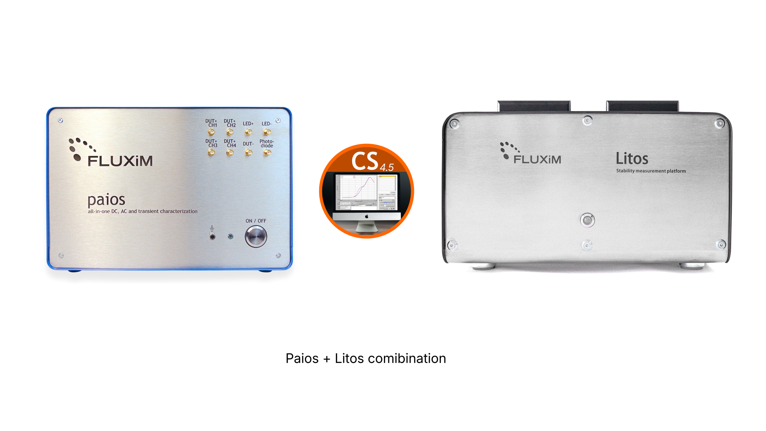 Fluxim Paios and Litos instruments with CS4.5 software for combined device characterization and stability testing.