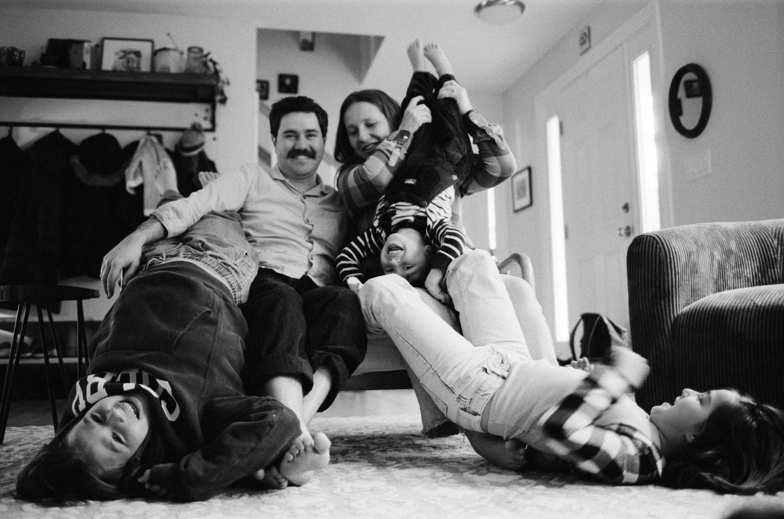 Fun at-home family photography session on film near Portland Maine