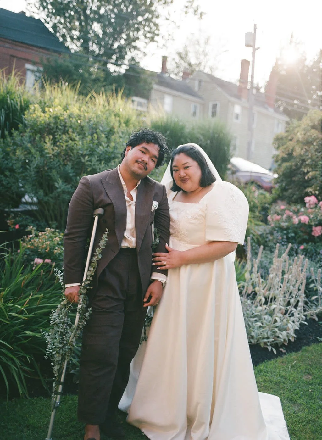 natural wedding portraits of couples on analog film in downtown portland maine