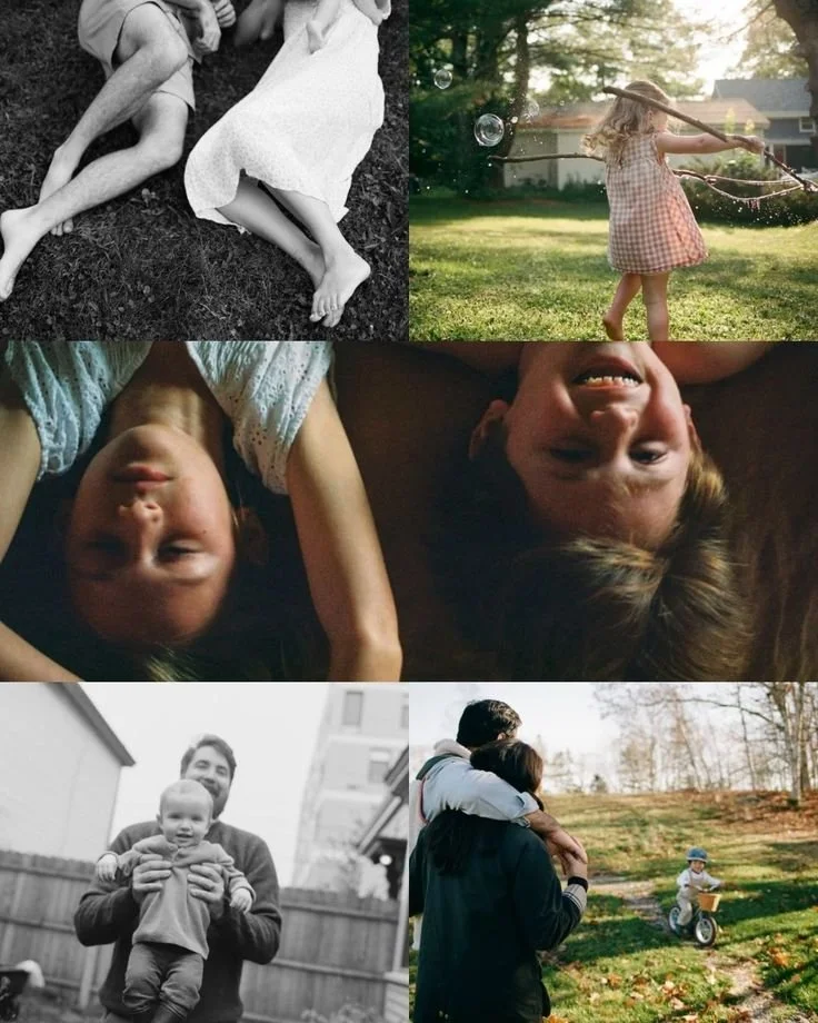 a collage of family sessions at home on film