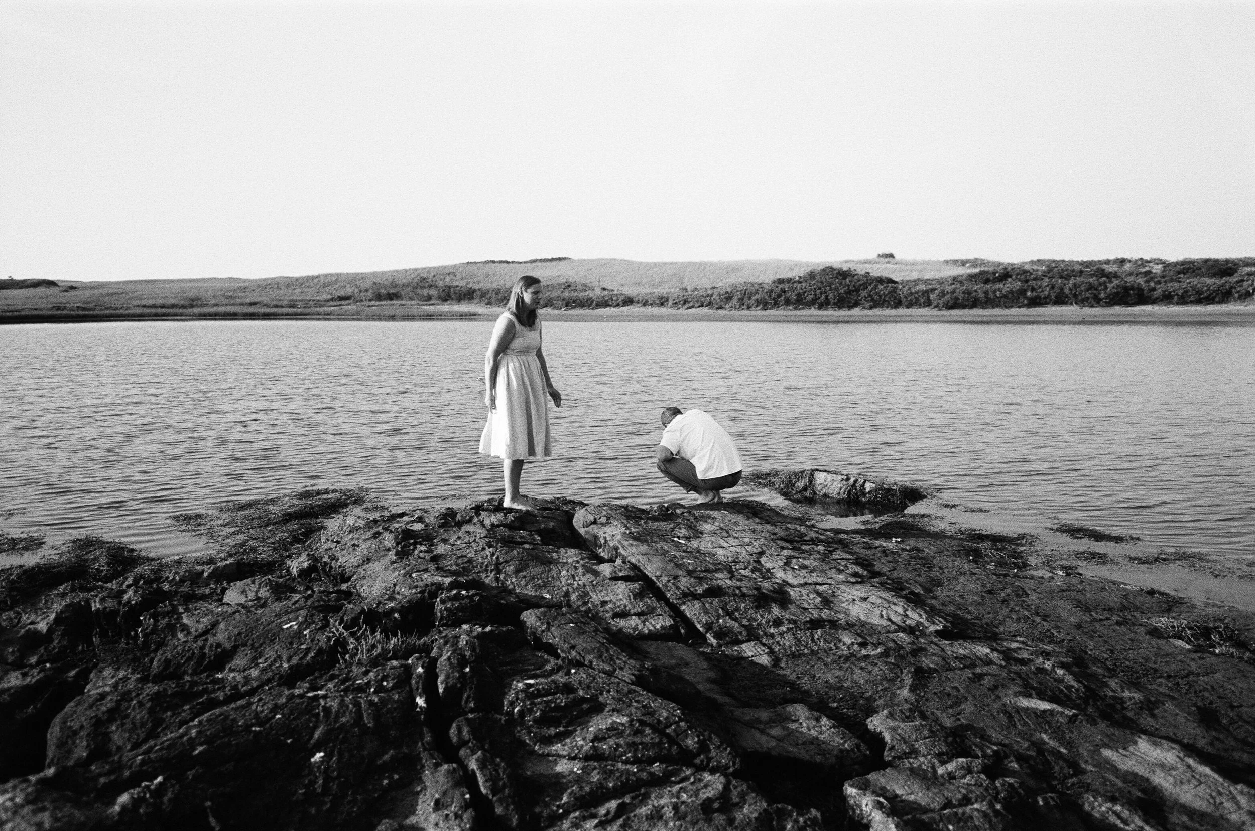 documentary engagement session on the beach in maine