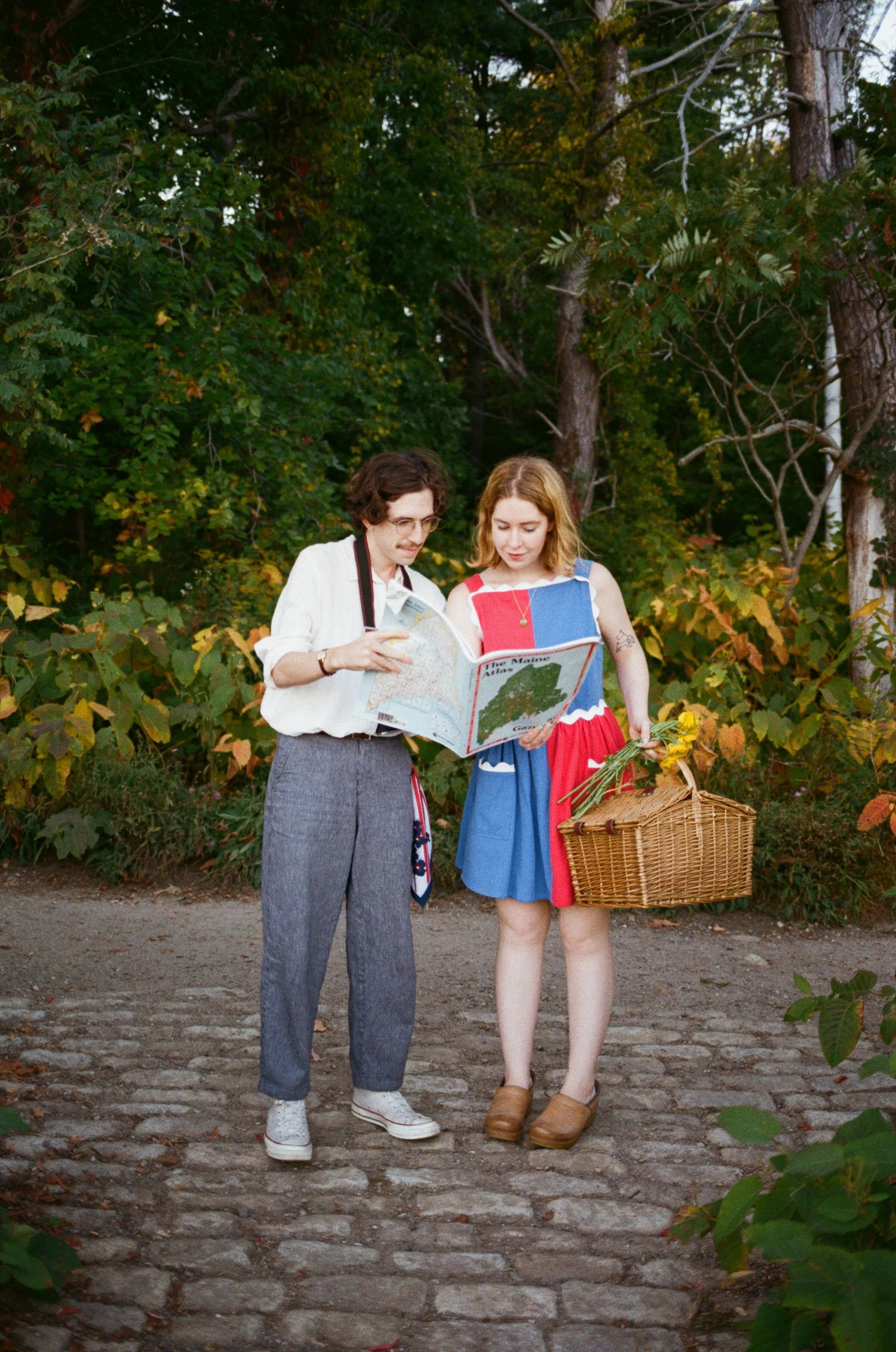 fun engagement session wes anderson-inspired in portland maine