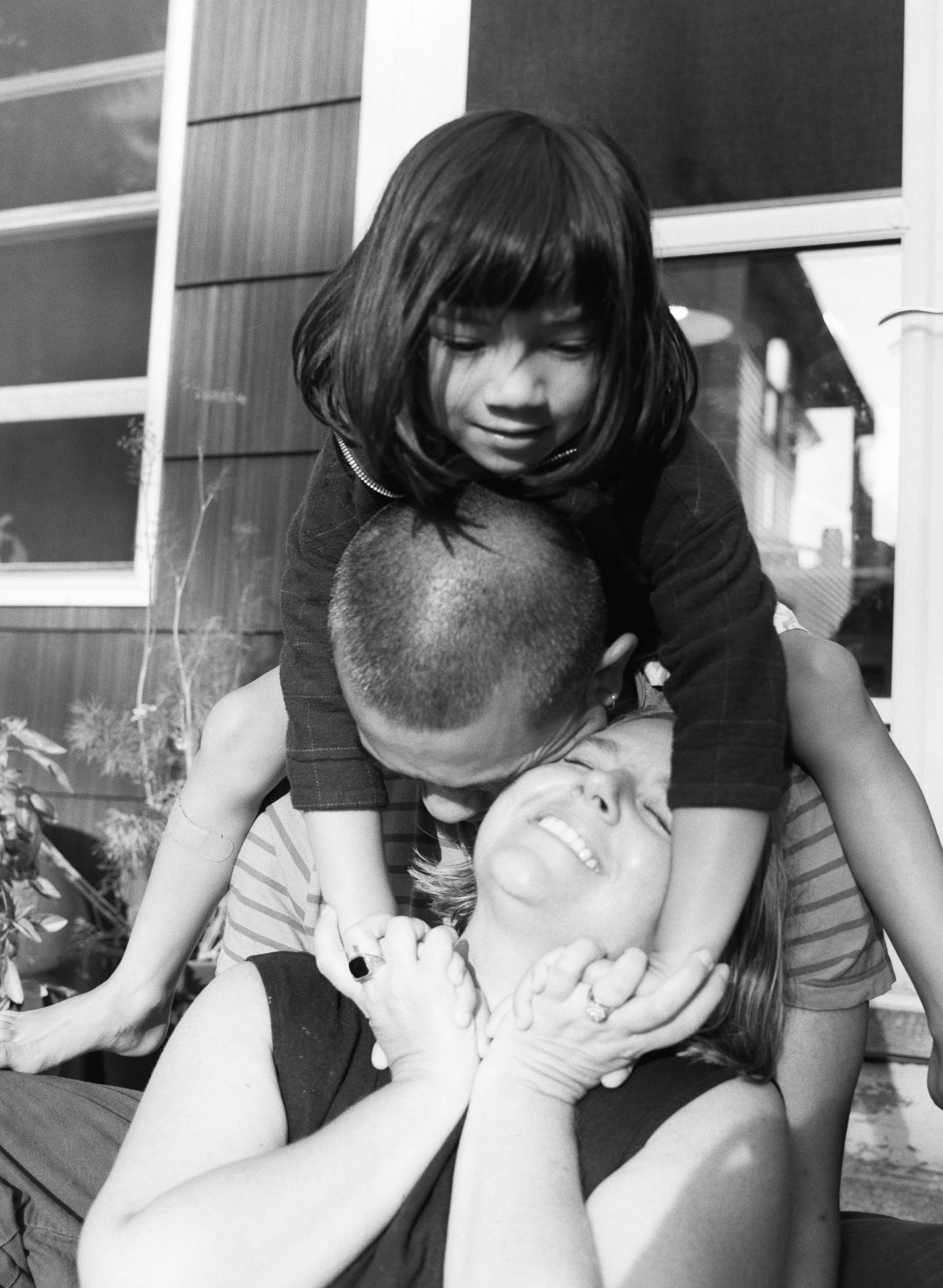 Backyard family photography session on film in Portland Maine