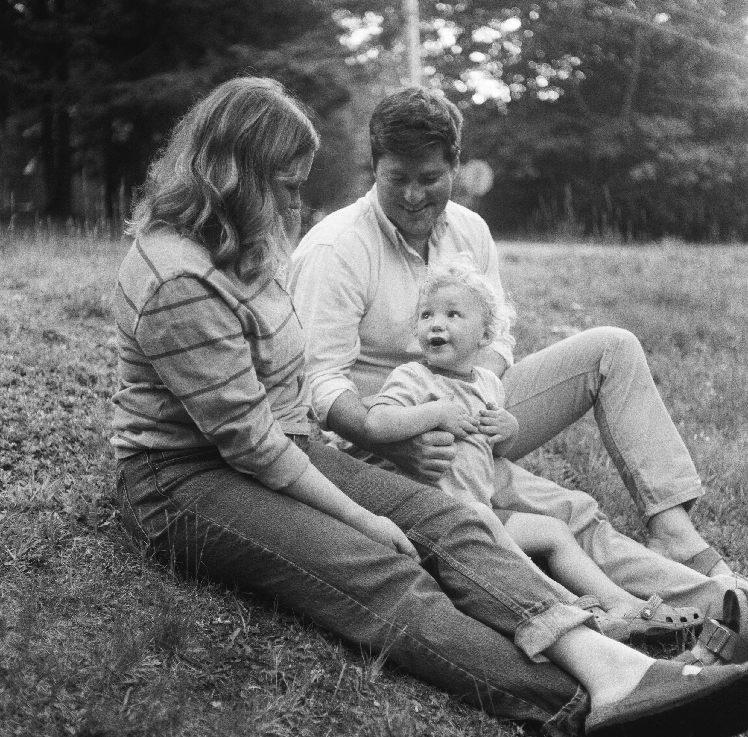 documentary family photography on film in brunswick maine with parents and toddler