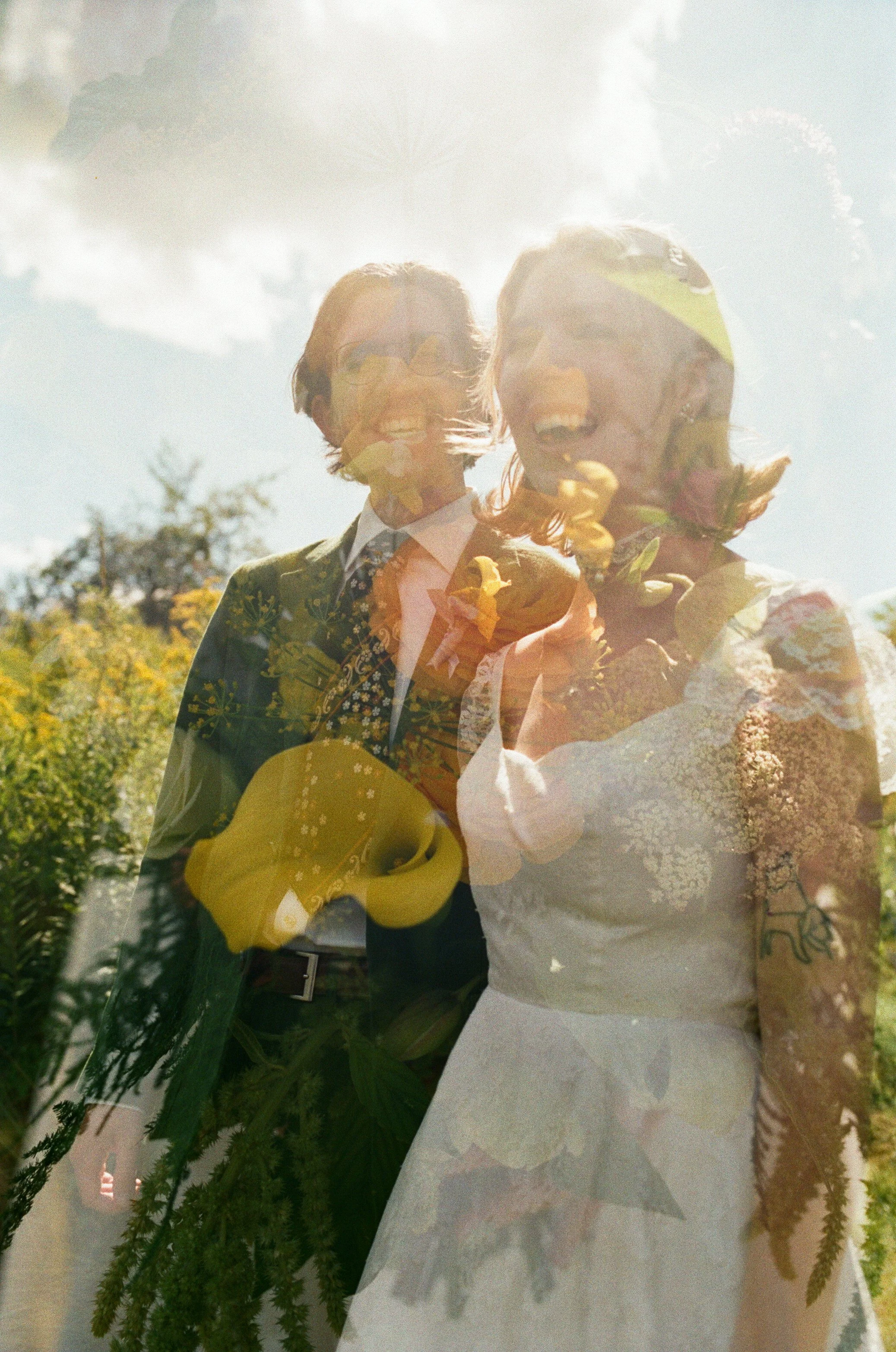 Analog film portrait of couple on wedding in falmouth maine