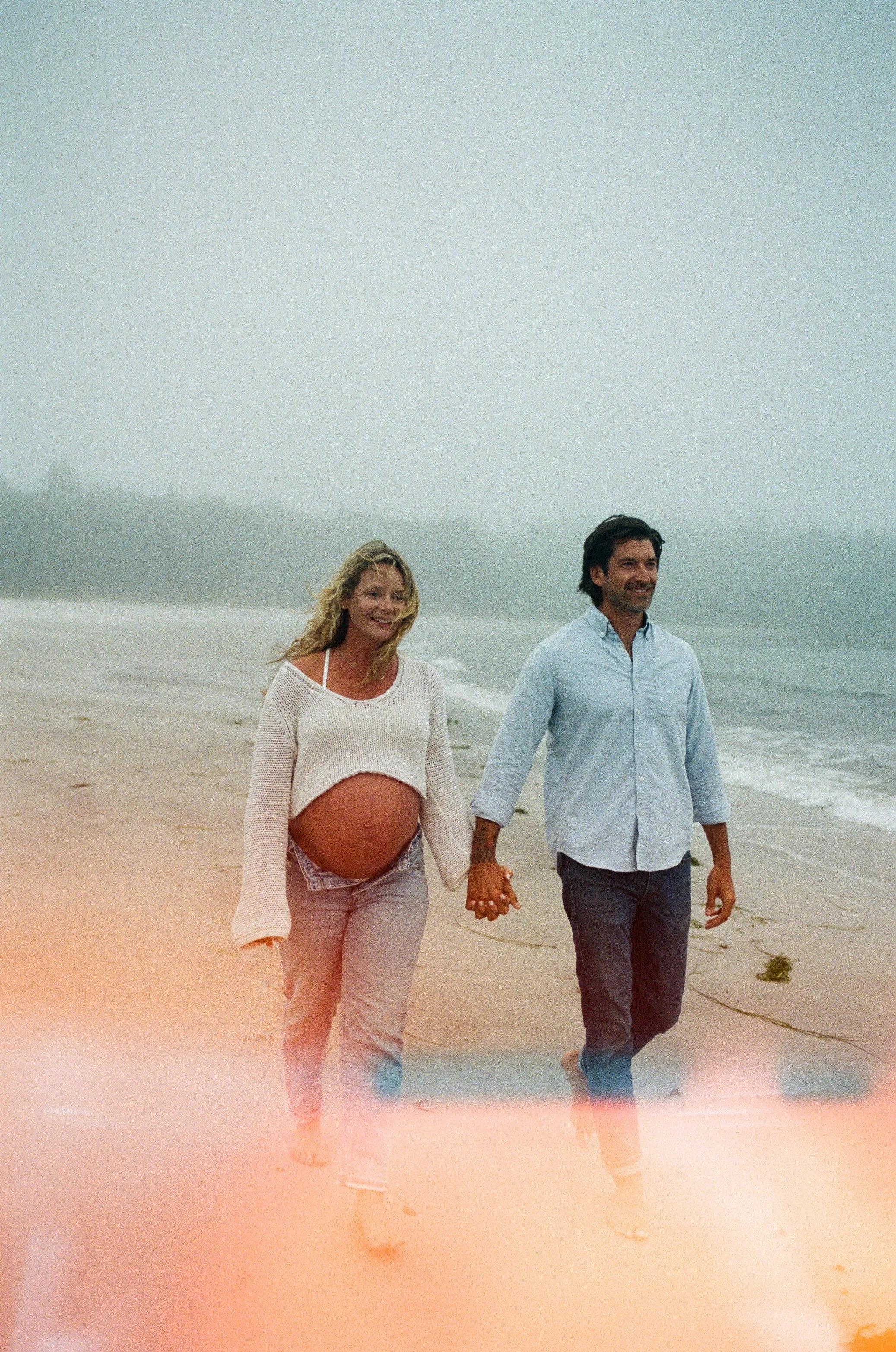 documentary maternity photographs outdoors in maine on film