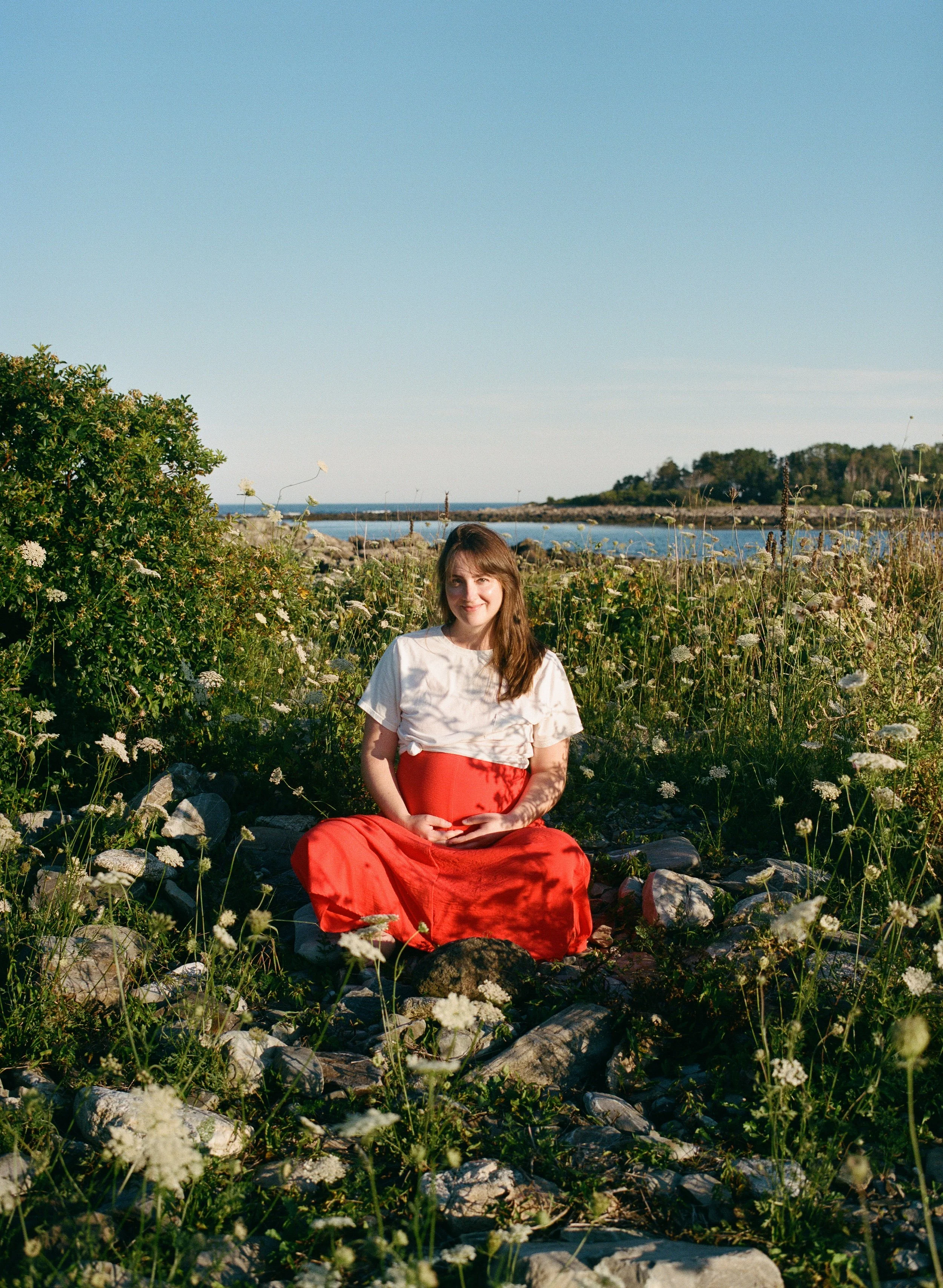 maternity photography session in southern maine on film