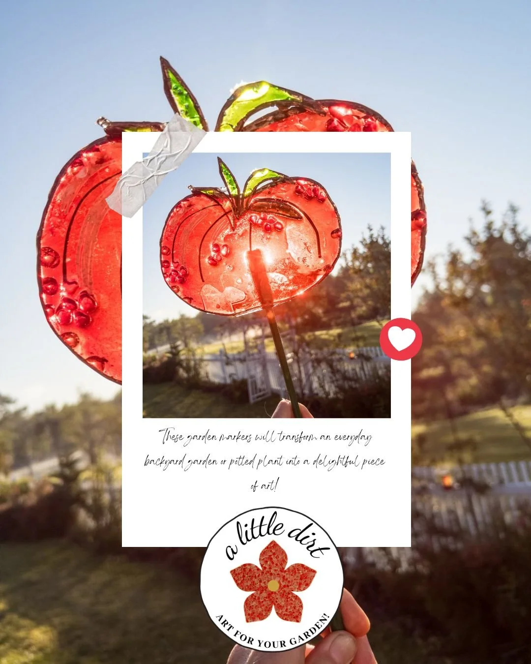 These garden markers will take an ordinary backyard garden or potted plant into a whimsical work of art! The colored glass brings a beautiful light into your outdoor space. They can be used as a garden tag to mark your plants, a garden stake to help 