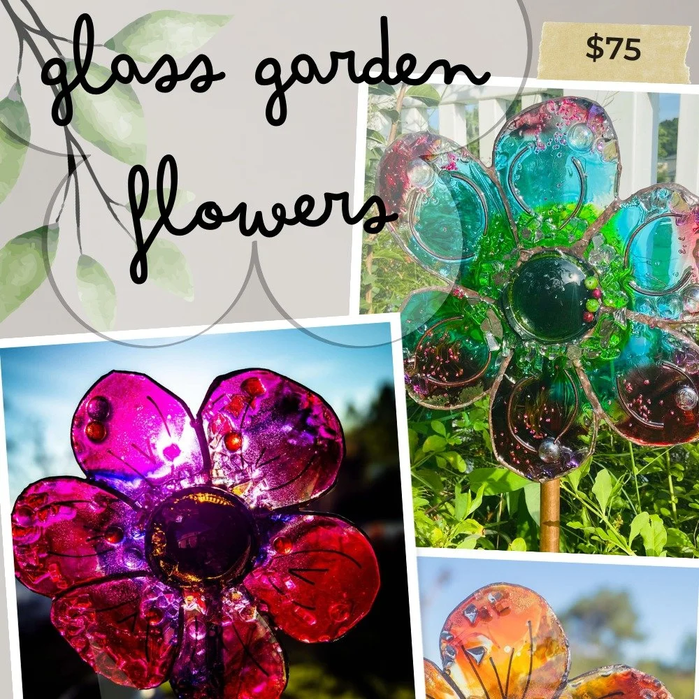 These stained glass flowers will add a big burst of color to your garden that will not fade or wilt. The vibrant colors will make your garden shine year round, no matter your gardening abilities.

Each flower is made to order, so be sure to message m