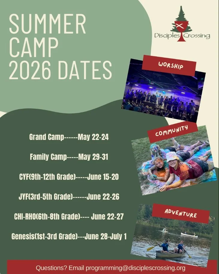 Be sure to register for summer camp at Disciples Crossing by March 1st (SUNDAY!) to receive the Early Bird discount.

For more information and registration, click here: https://disciplescrossing.org/summer