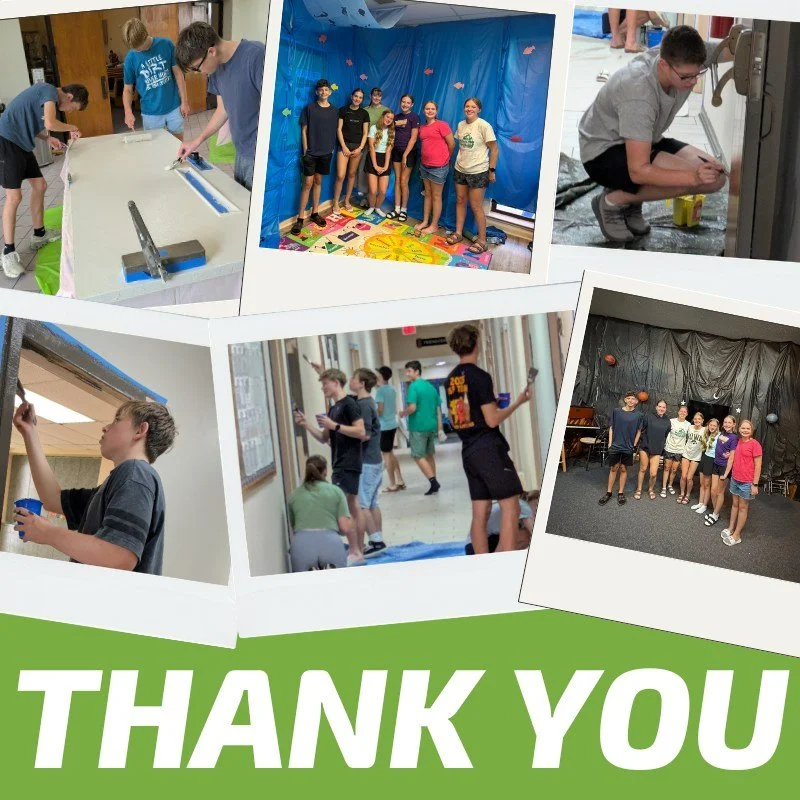 Thank you so much to the mission group from West Des Moines Christian Church!  Yesterday, they painted all the doors and trim in our main hallway and helped decorate for Vacation Bible School.  It was joy to have them here, and they were able to acco