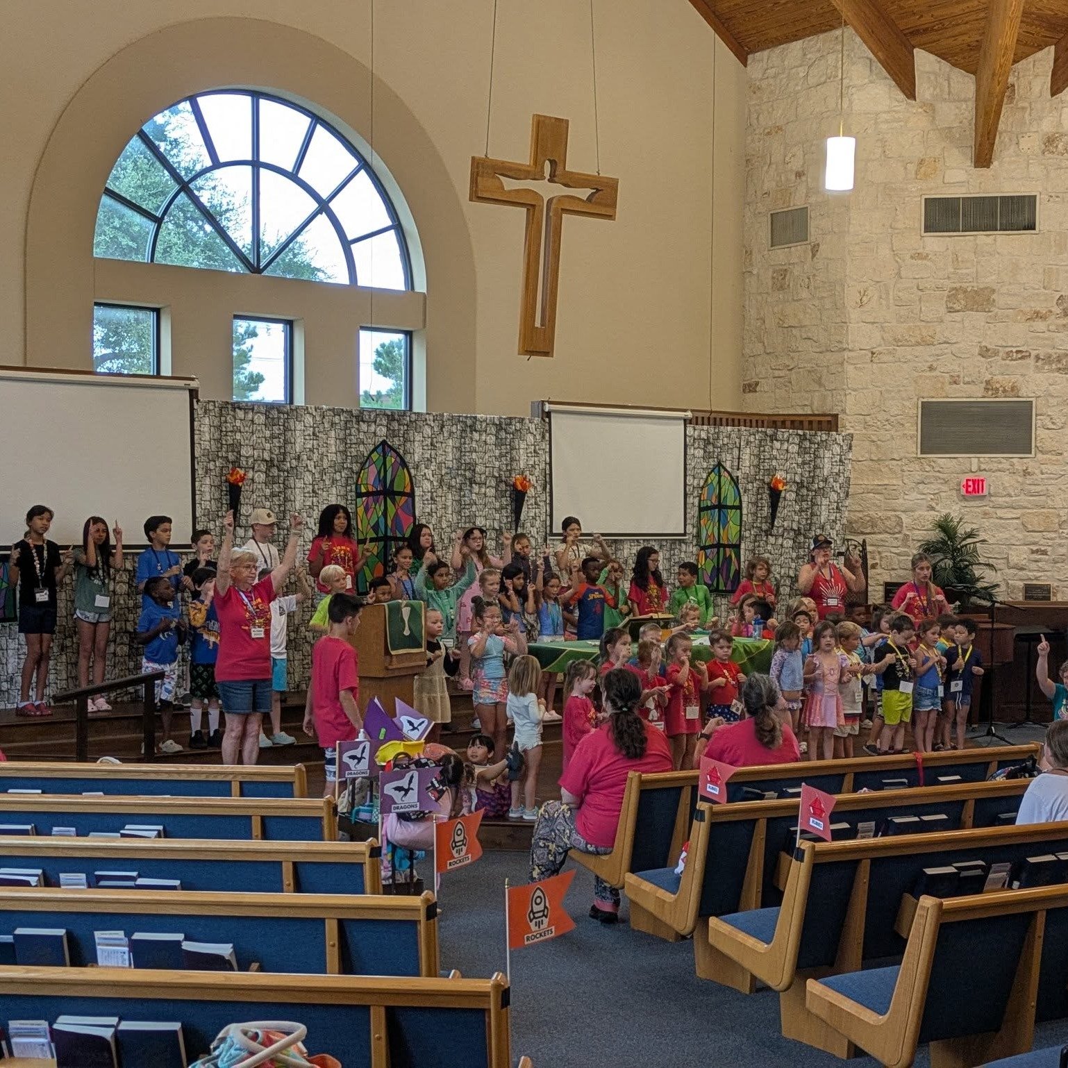 To celebrate a great week of VBS, the kids (and adults) got to play on an inflatable waterslide today!  Thank you to everyone who helped make this week such a success.  Join us on Sunday morning to celebrate VBS with a song or two during worship!