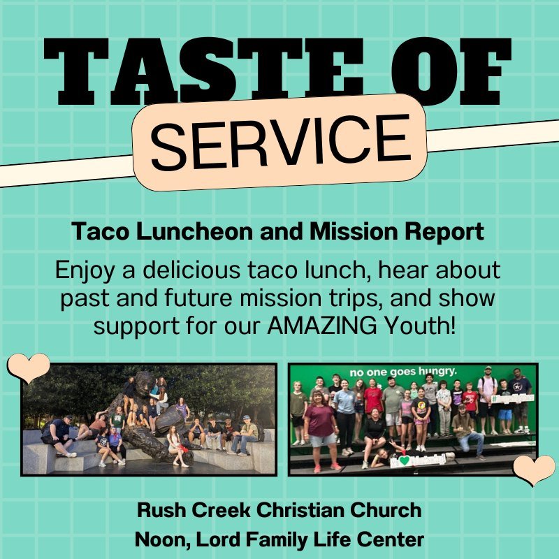 Join us this Sunday for a wonderful meal and hear all about the mission trips from this summer!  The Youth will be preparing and serving the meal as well as talking to us about their mission trip experiences.  A free will offering will be collected t