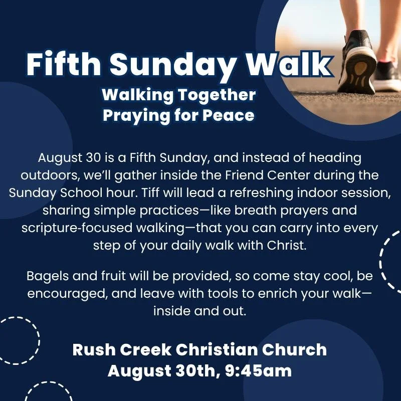 This Sunday will be our next Fifth Sunday Walk.  Usually we walk in Wimbledon Park, but due to the heat, we are moving inside this time.  Join us for a relaxing time of walking and prayer for peace in our world.  We'll meet at 9:45 in the Friend Cent