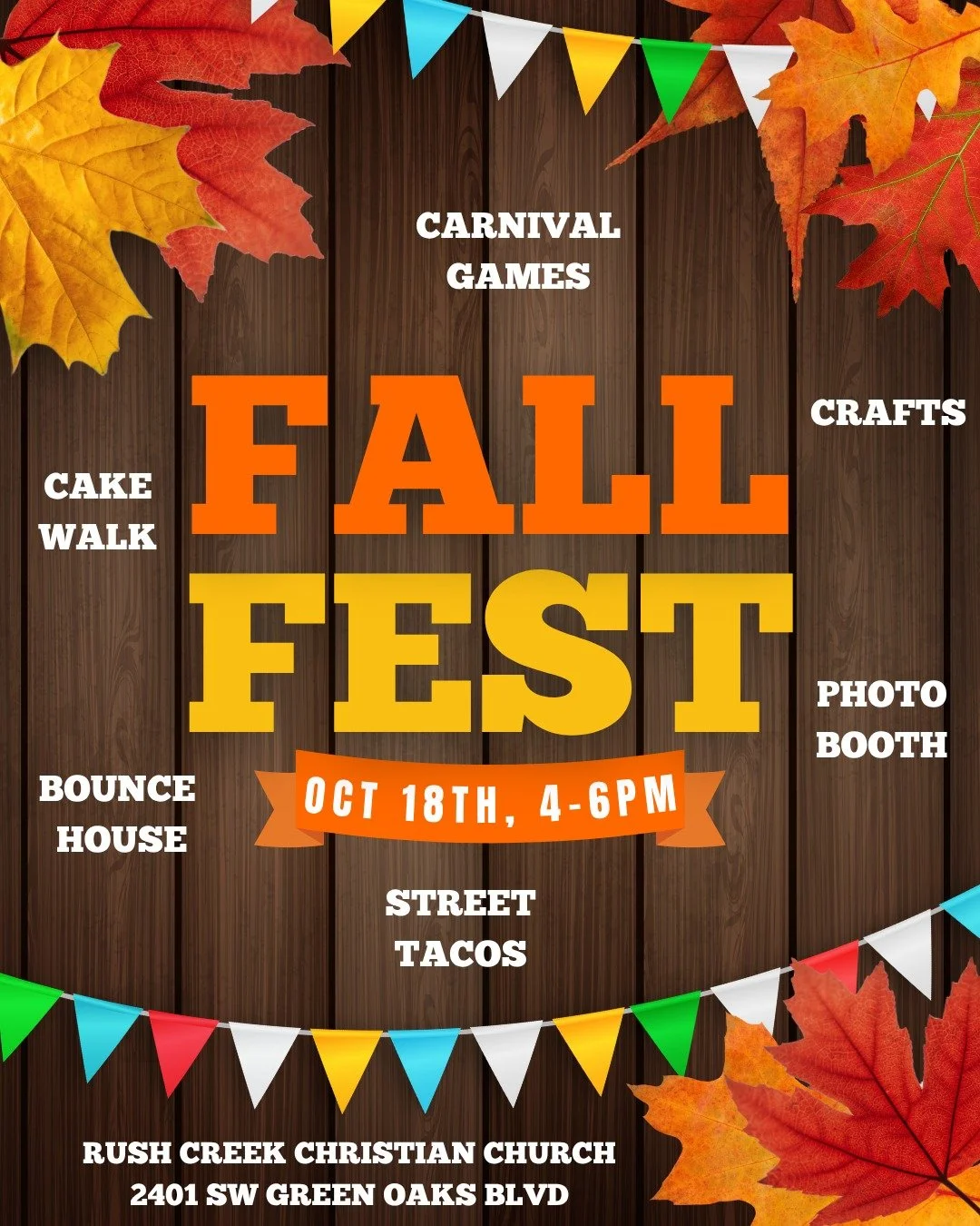 Join us for an afternoon of fall fun on Oct. 18th.  Wear your costume and enjoy carnival games, yummy food, a bounce house and more! 
For more info, check out our FB event here - https://www.facebook.com/share/1E1VNNStoe/