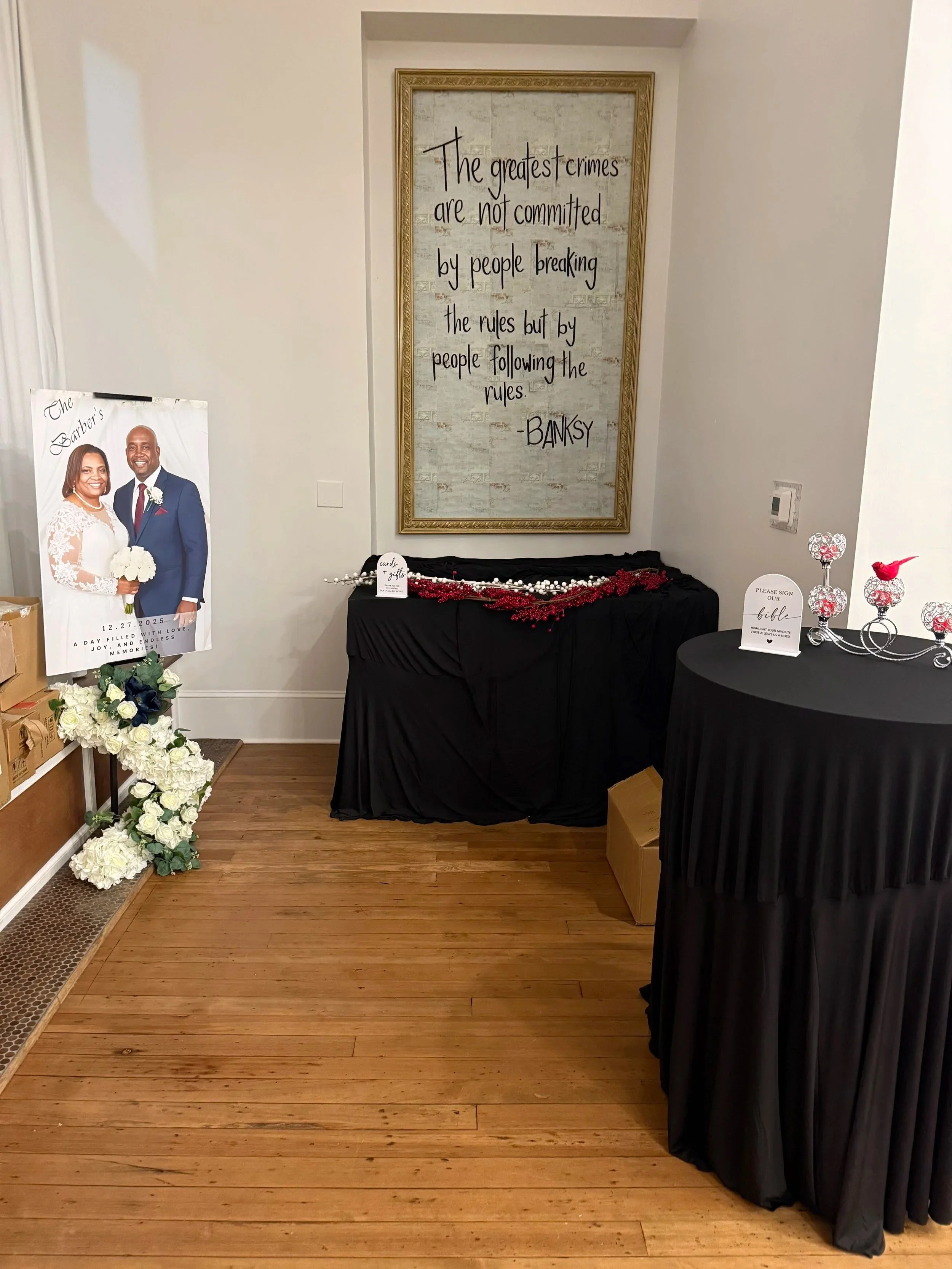 Wedding signage and gift table