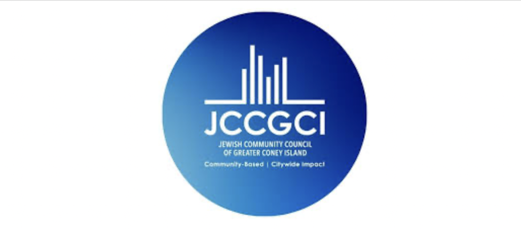 Logo for the Jewish Community Council of Greater Coney Island featuring a graphic of bars and text.