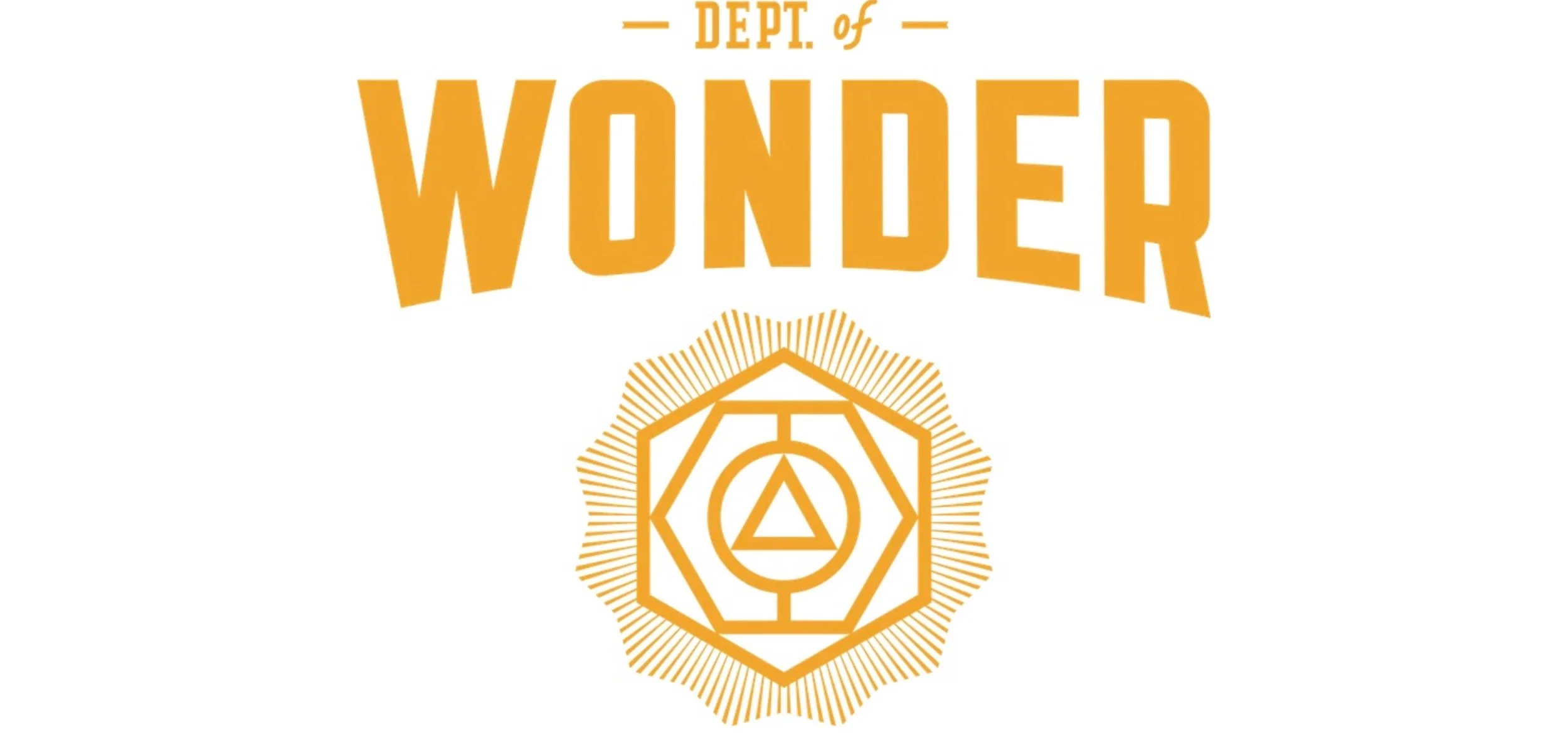 Logo for the Department of Wonder featuring a gold geometric emblem and bold gold text