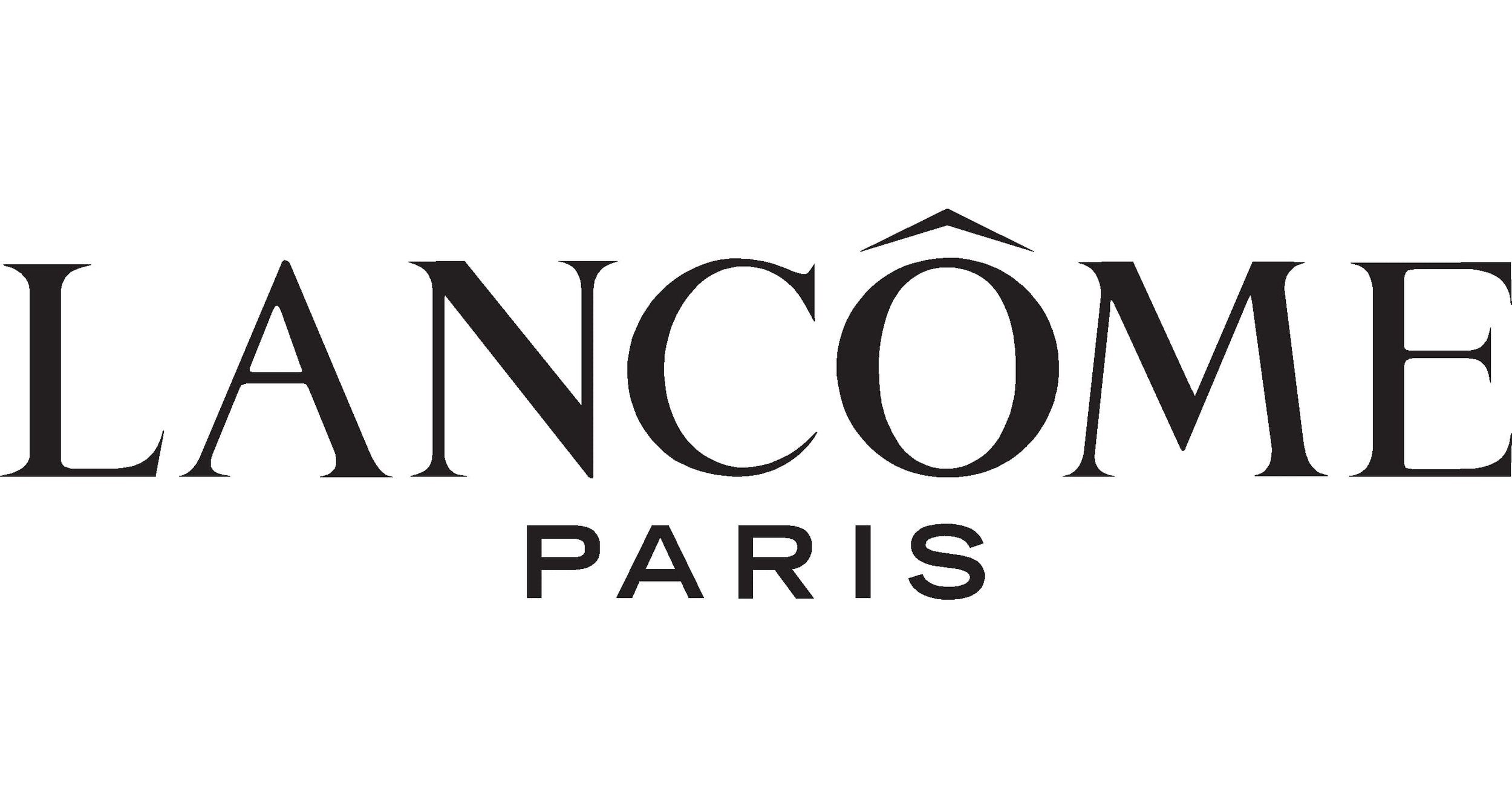 LANCÔME PARIS logo in black text with a stylized roof over the letter O.
